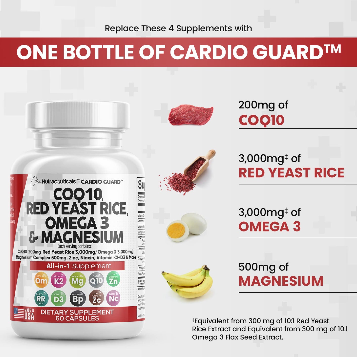 COQ10 200mg Red Yeast Rice 3000mg Omega 3 3000mg Magnesium Clean NutraceuticalsUS supplements