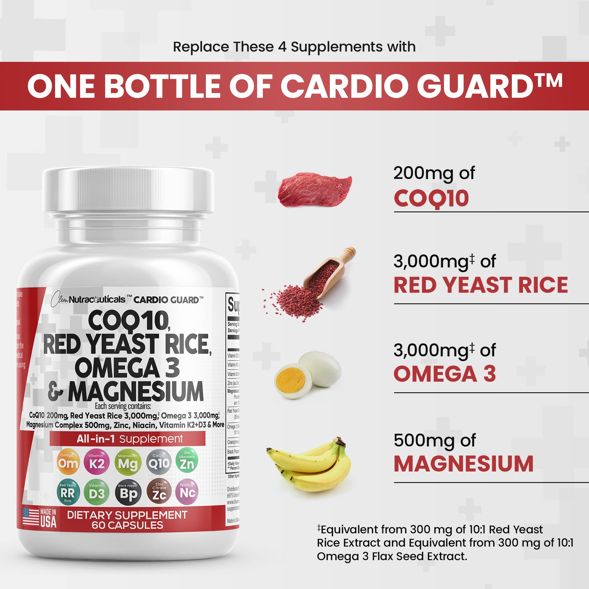 COQ10 200mg Red Yeast Rice 3000mg Omega 3 3000mg Magnesium Clean NutraceuticalsAu supplements