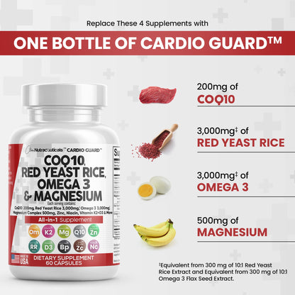 COQ10 200mg Red Yeast Rice 3000mg Omega 3 3000mg Magnesium Clean NutraceuticalsUS supplements