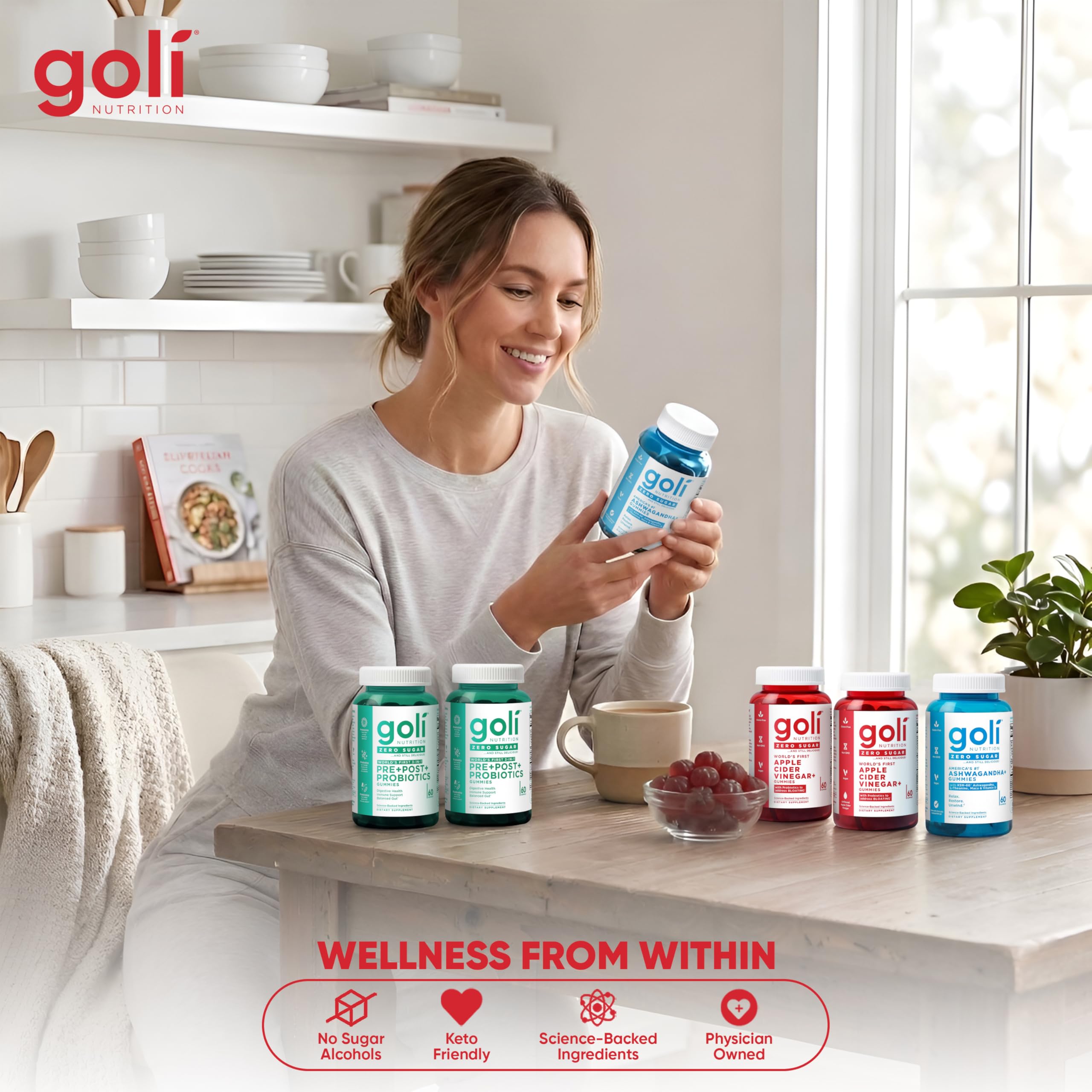 Goli Zero Sugar 6 Pack Bundle - World's First 3-in-1 Pre, Post, Probiotic, Apple Cider Vinegar with Vitamin B12 and Probiotics to Address Bloating, Ashwagandha & L-Theanine, Vitamin D Gummies GoliAu supplements