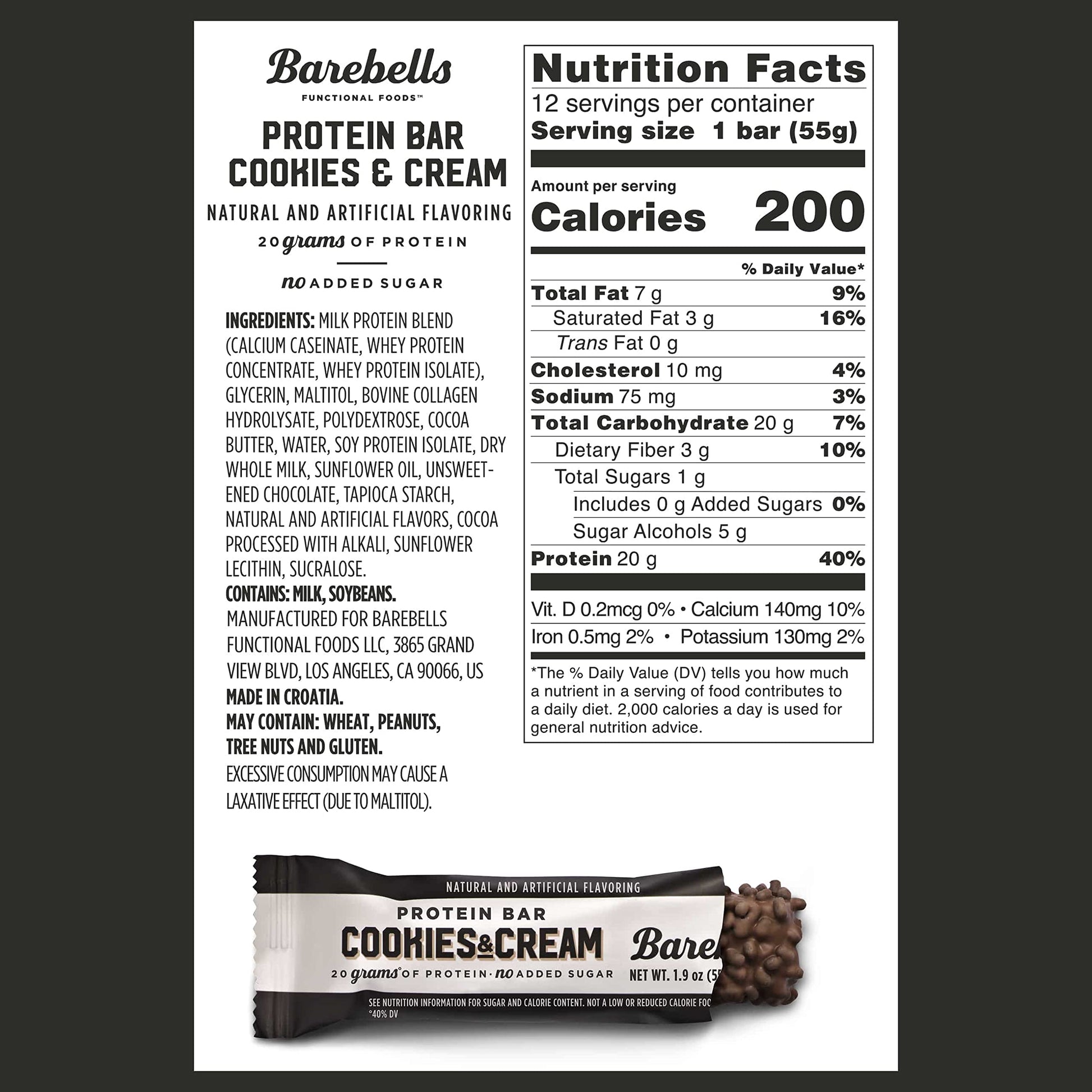 Barebells Protein Bars Cookies & Cream - 12 Count, 1.9oz Bars - Protein Snacks with 20g BAREBELLSAu supplements