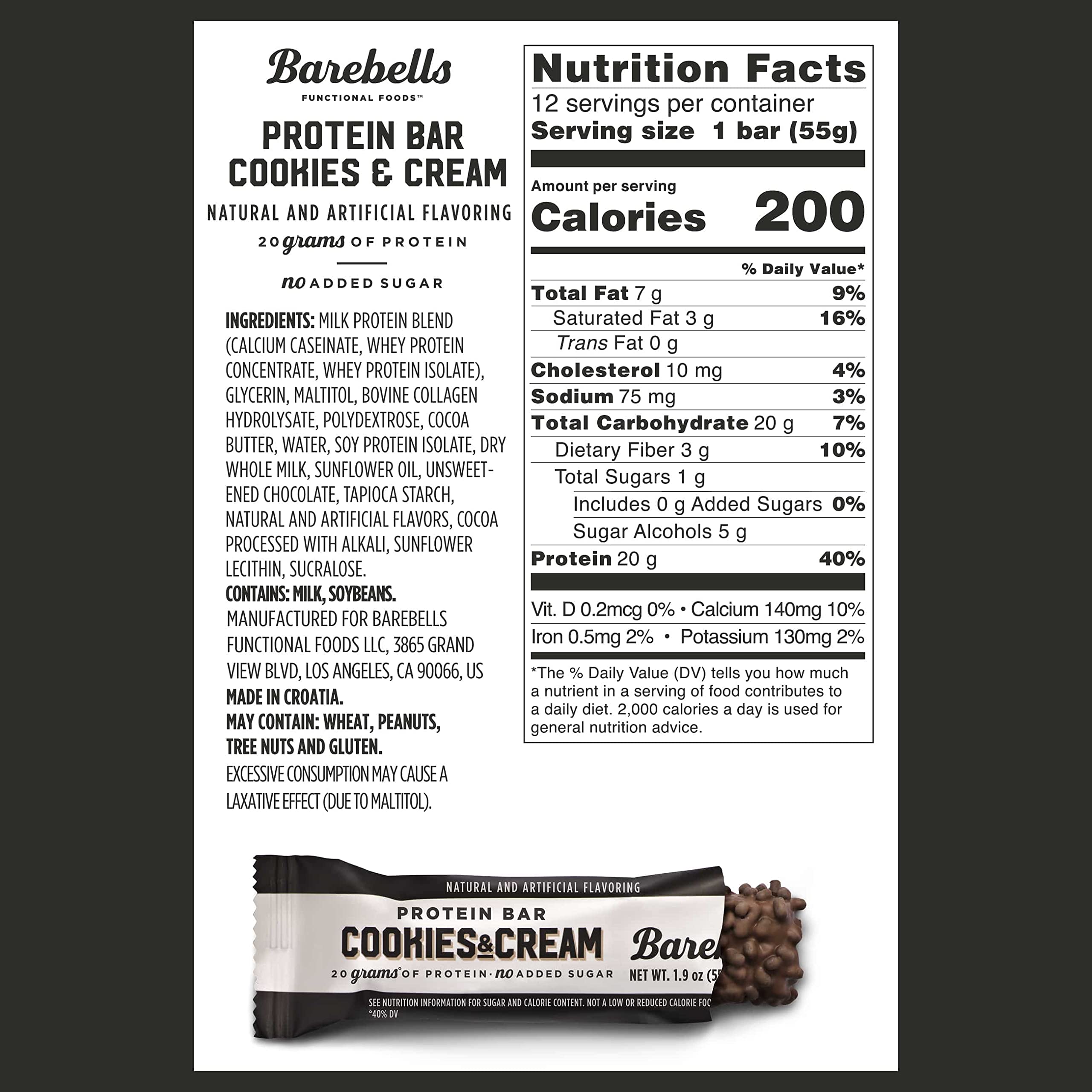 Barebells Protein Bars Cookies & Cream - 12 Count, 1.9oz Bars - Protein Snacks with 20g BAREBELLSAu supplements