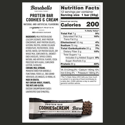 Barebells Protein Bars Cookies & Cream - 12 Count, 1.9oz Bars - Protein Snacks with 20g BAREBELLSUS supplements