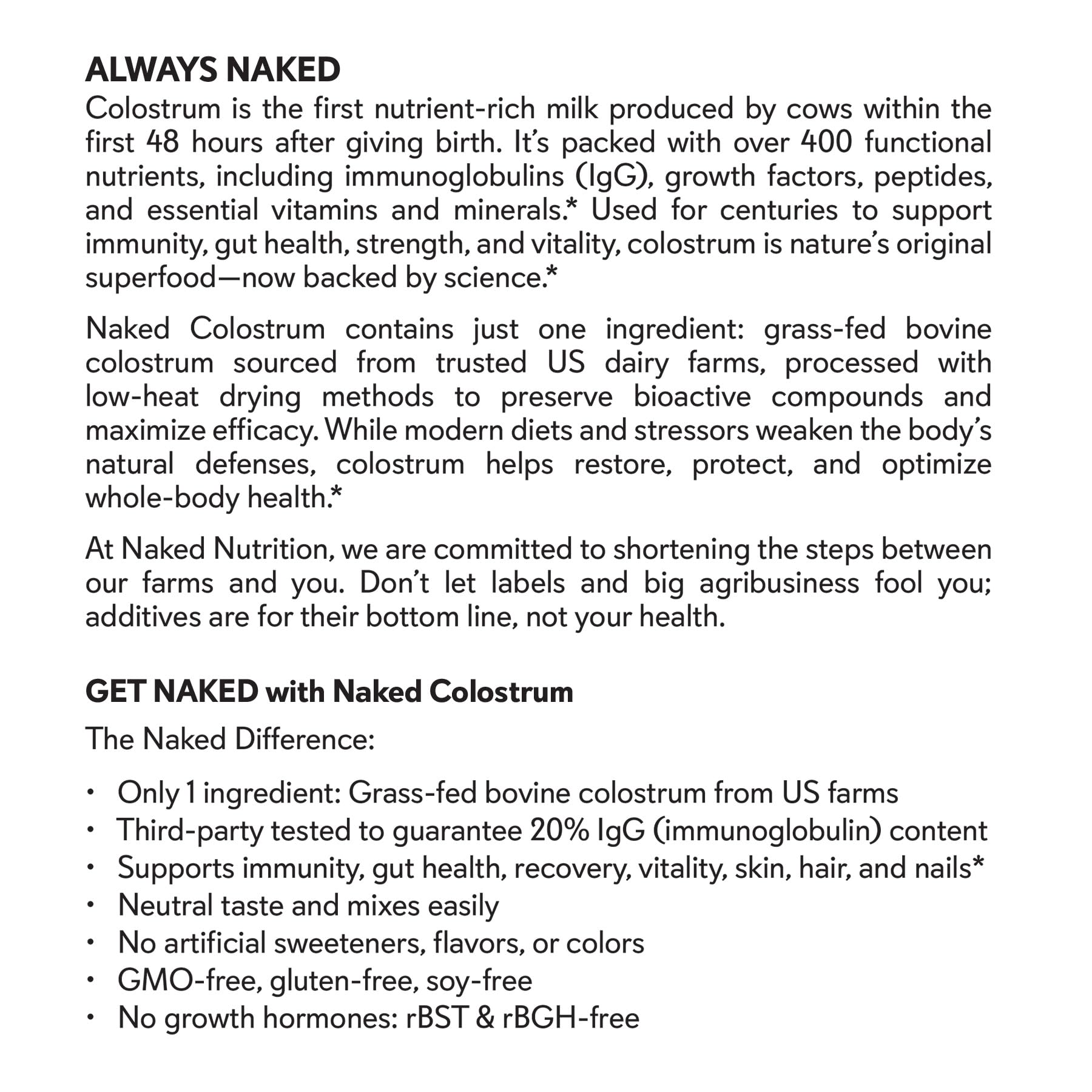 NAKED Colostrum Powder – 100% Grass-Fed Bovine Colostrum Supplement from US Farms | Tested at 20%+ IgG | Gut Health, Immunity, Recovery & Skin Support - 150 Servings NAKEDAu supplements