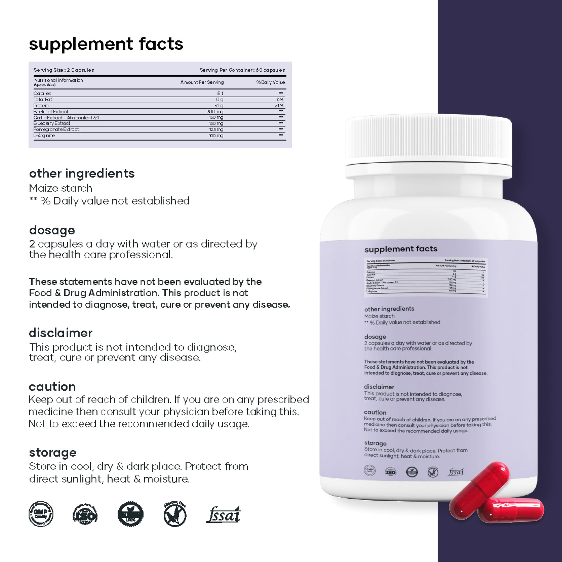 MarsbyGHC Natural Beetroot Capsules | with Garlic, Blueberry, Pomegranate & L-Arginine | Plant-Based Supplement | Pack of 1 mars by GHCAu supplements
