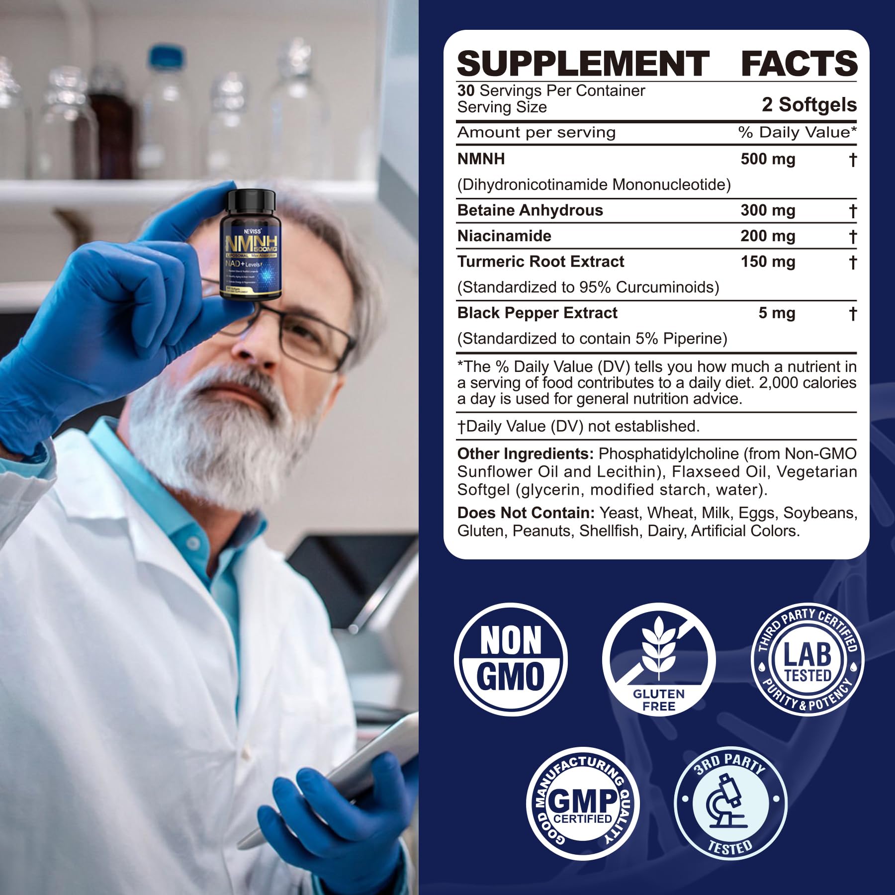 2Pack NAD+ Supplement, Next-Gen NMNH Liposomal 500mg, NR NMN Supplement Alternative, High Absorption NAD+ with Curcumin, Niacinamide for Cellular Energy, DNA Repair, Healthy Aging, 120 Softgels NEVISSAu supplements