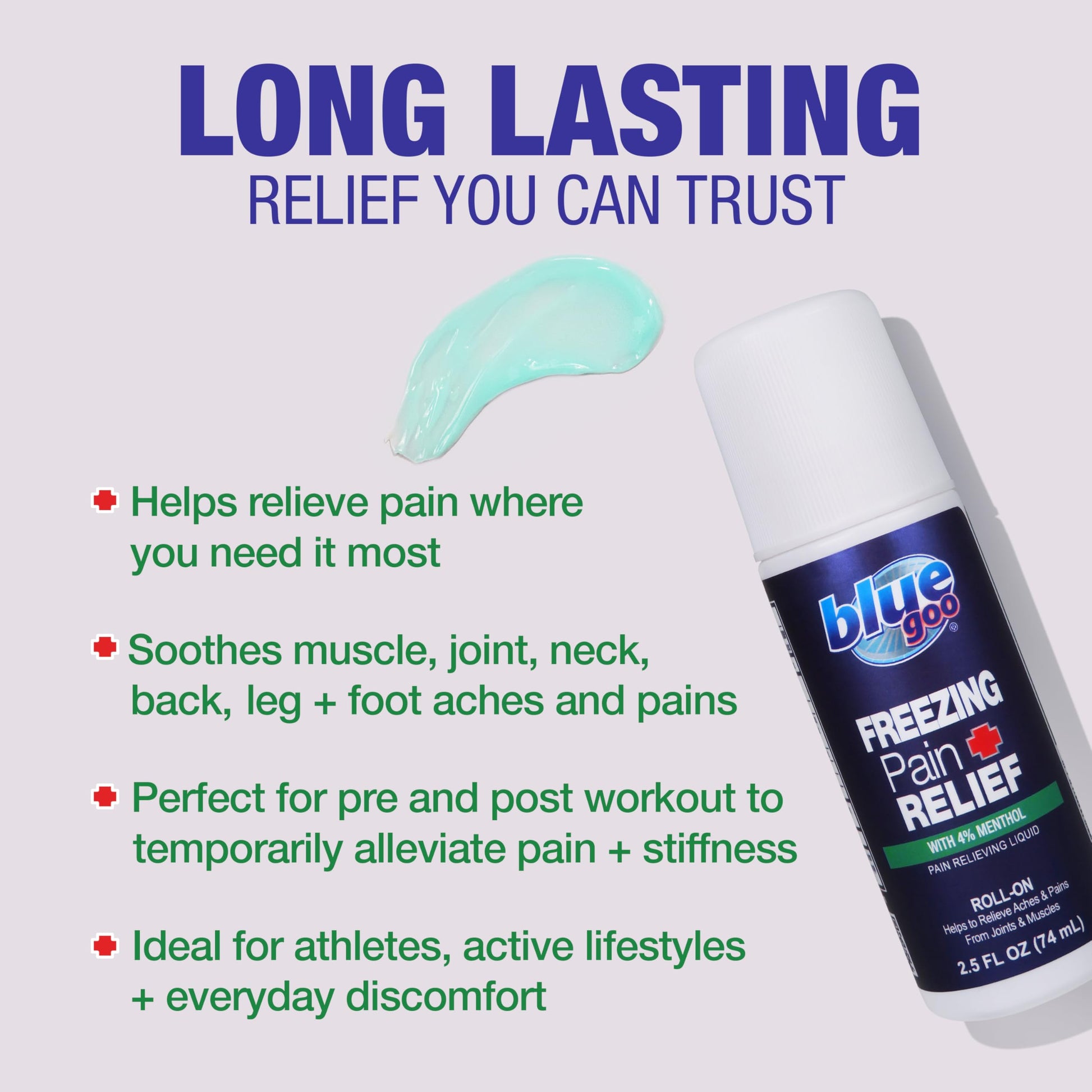 Blue Goo Pain Relieving Menthol Roll On – for Back, Neck, Muscle and Joint Pain, Sprains and Strains, Fast-Acting Soothing Cooling Pain Relief Liquid with 4% Menthol, 2.5 oz (3 Pack) Blue GooAu supplements