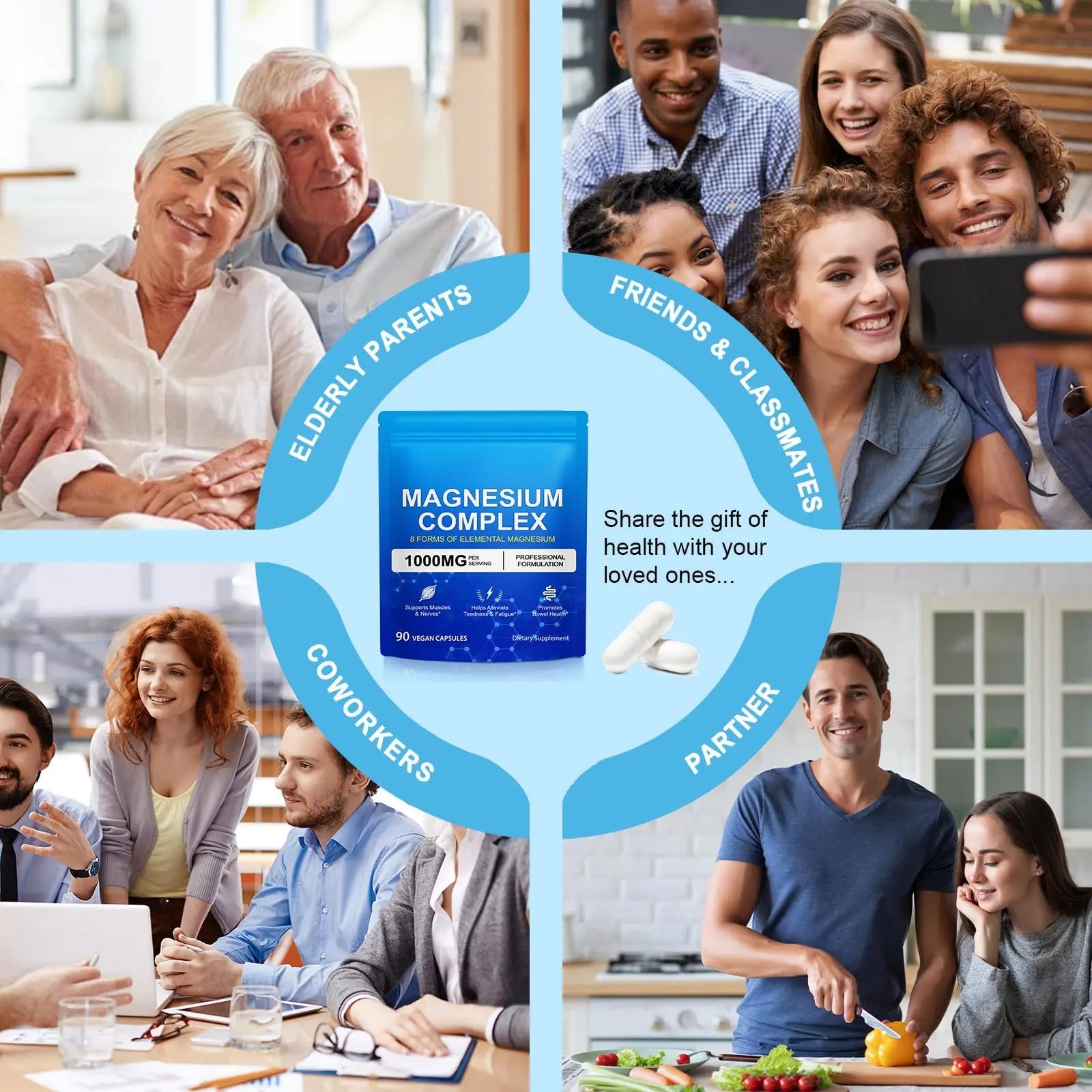 8-in-1 Magnesium Complex 90 Capsules, 1000mg with Magnesium Glycinate, Citrate, Malate, Taurate, Easy Absorption for Health, Energy, Non-GMO, Vegan ITSDAWNnz supplements