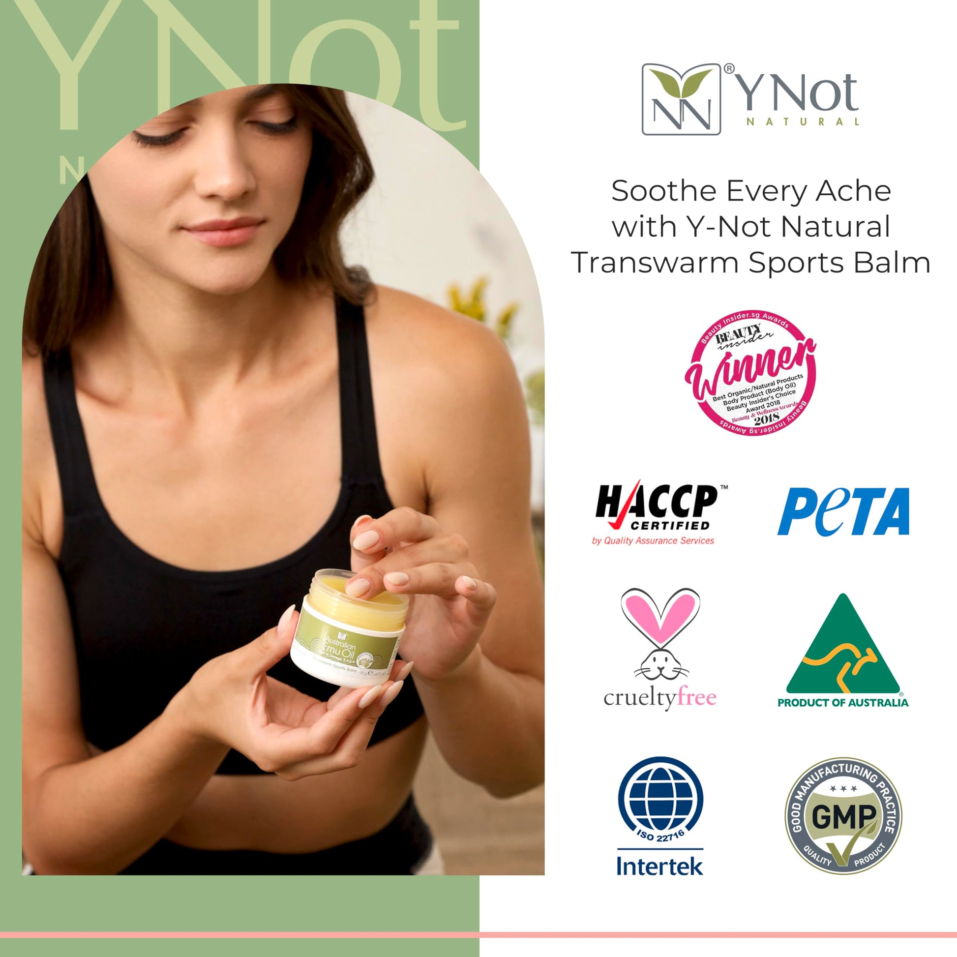 Y Not Natural Transwarm Sports Balm with Pure Emu Oil, Vitamins A, D, E, F & K2, Omega 3 6 9, & Tea Tree Oil Essential Oils - 50g Rub for Joint, Back, Muscle Stiffness & Soothing Itch Relief Y Not NaturalAu supplements