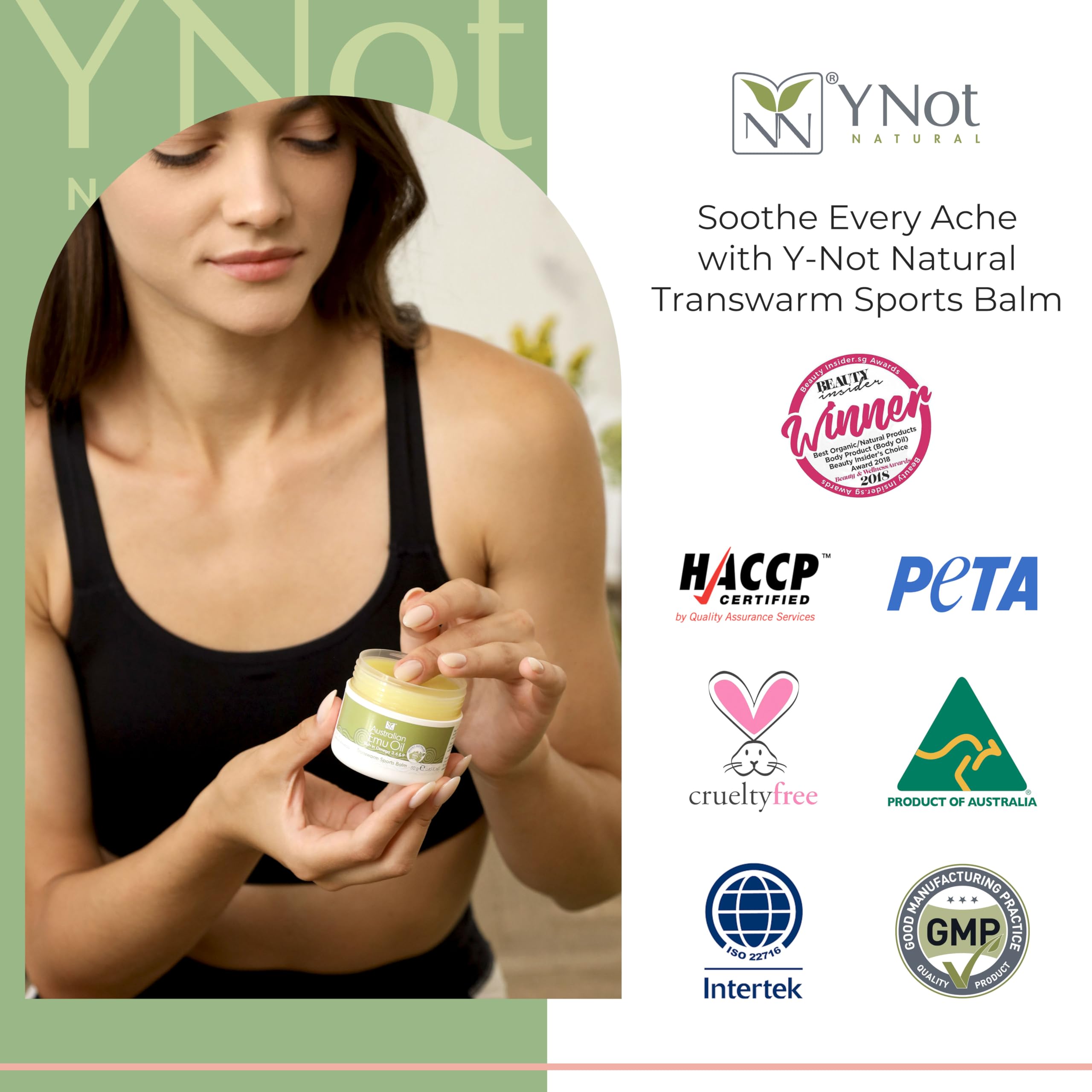 Y Not Natural Transwarm Sports Balm with Pure Emu Oil, Vitamins A, D, E, F & K2, Omega 3 6 9, & Tea Tree Oil Essential Oils - 50g Rub for Joint, Back, Muscle Stiffness & Soothing Itch Relief Y Not NaturalAu supplements