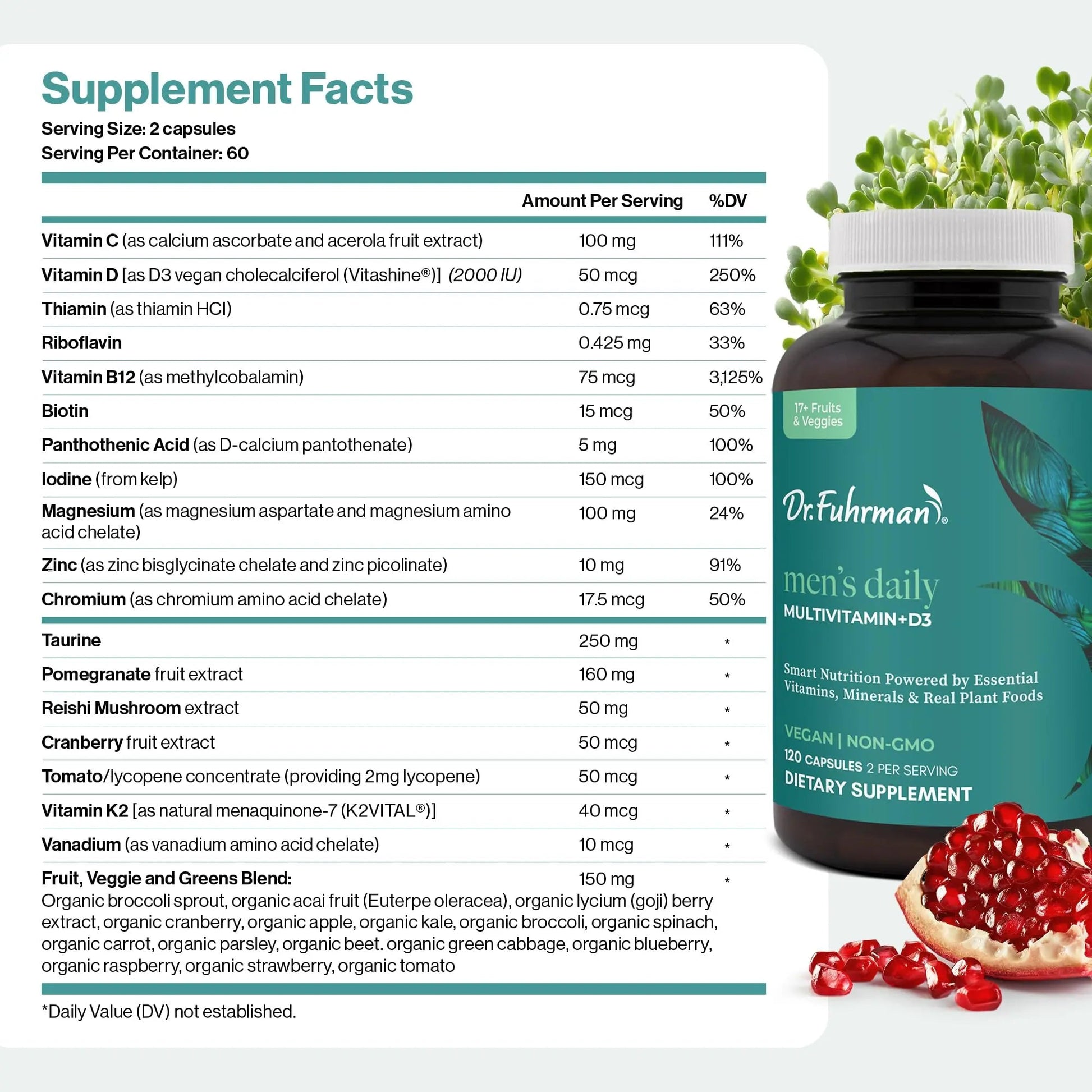 Dr. Fuhrman 2 Month Supply Multivitamin for Men + D3 Vitamin for Immune Support | Vegan Formula Womens Multivitamin with B12 & Zinc | Dr. FuhrmanAu supplements