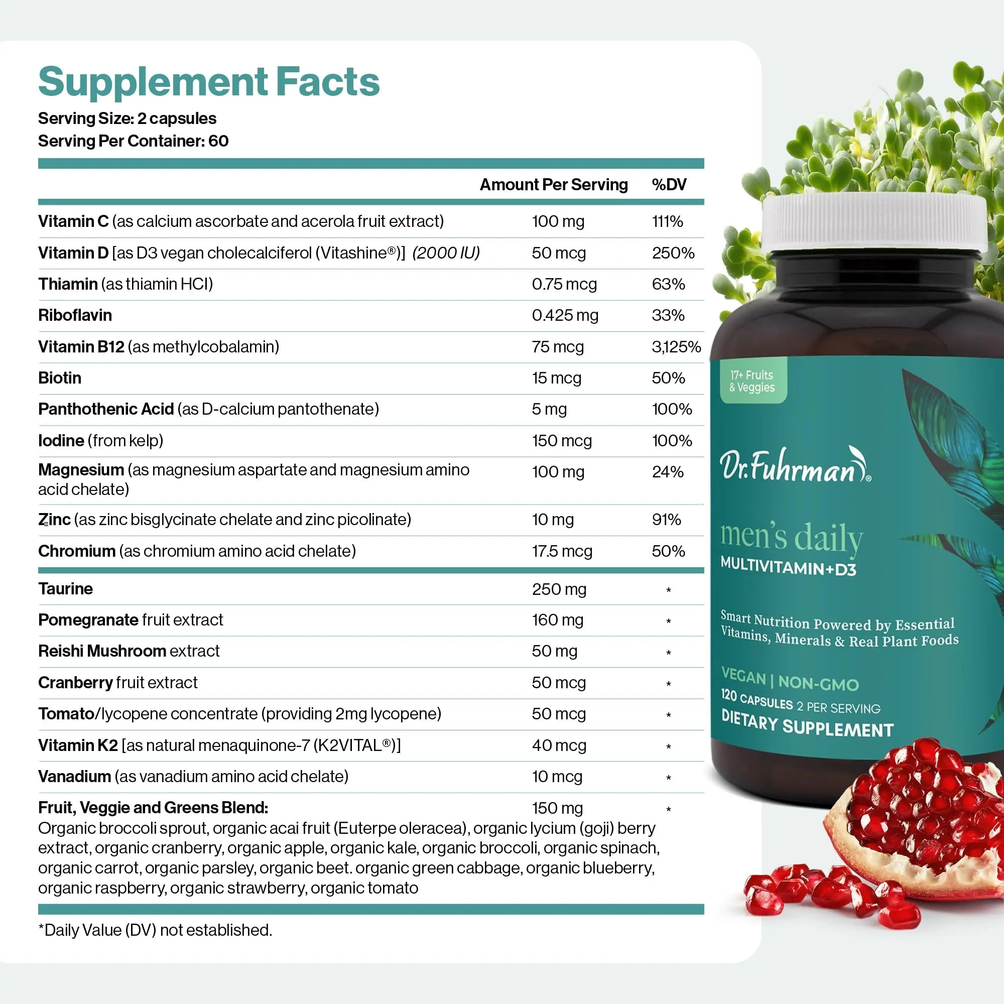 Dr. Fuhrman 2 Month Supply Multivitamin for Men + D3 Vitamin for Immune Support | Vegan Formula Womens Multivitamin with B12 & Zinc | Dr. FuhrmanAu supplements