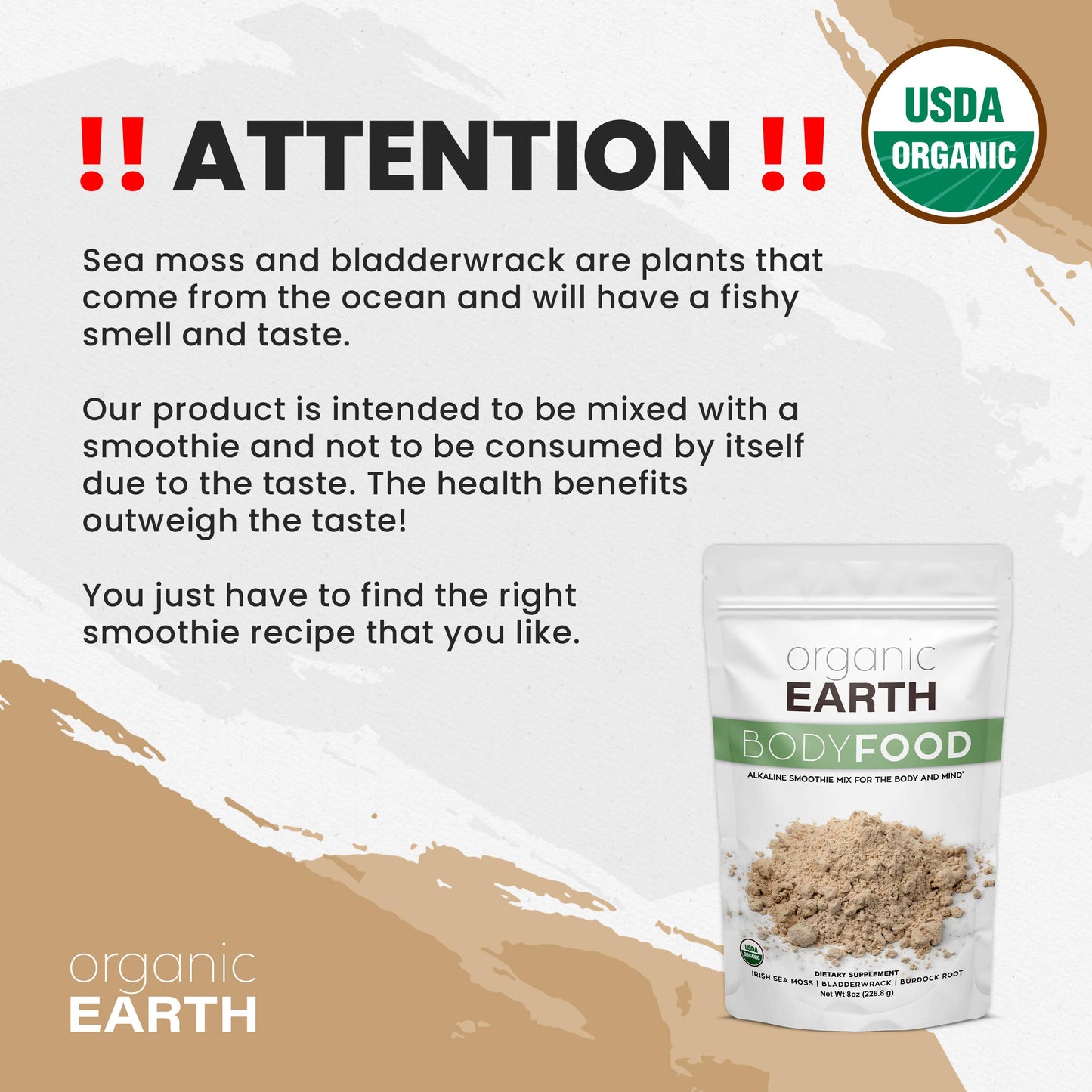 Organic Earth Irish Sea Moss Powder 8oz - Wildcrafted Sea Moss Organic with Bladderwrac Organic EarthUS supplements
