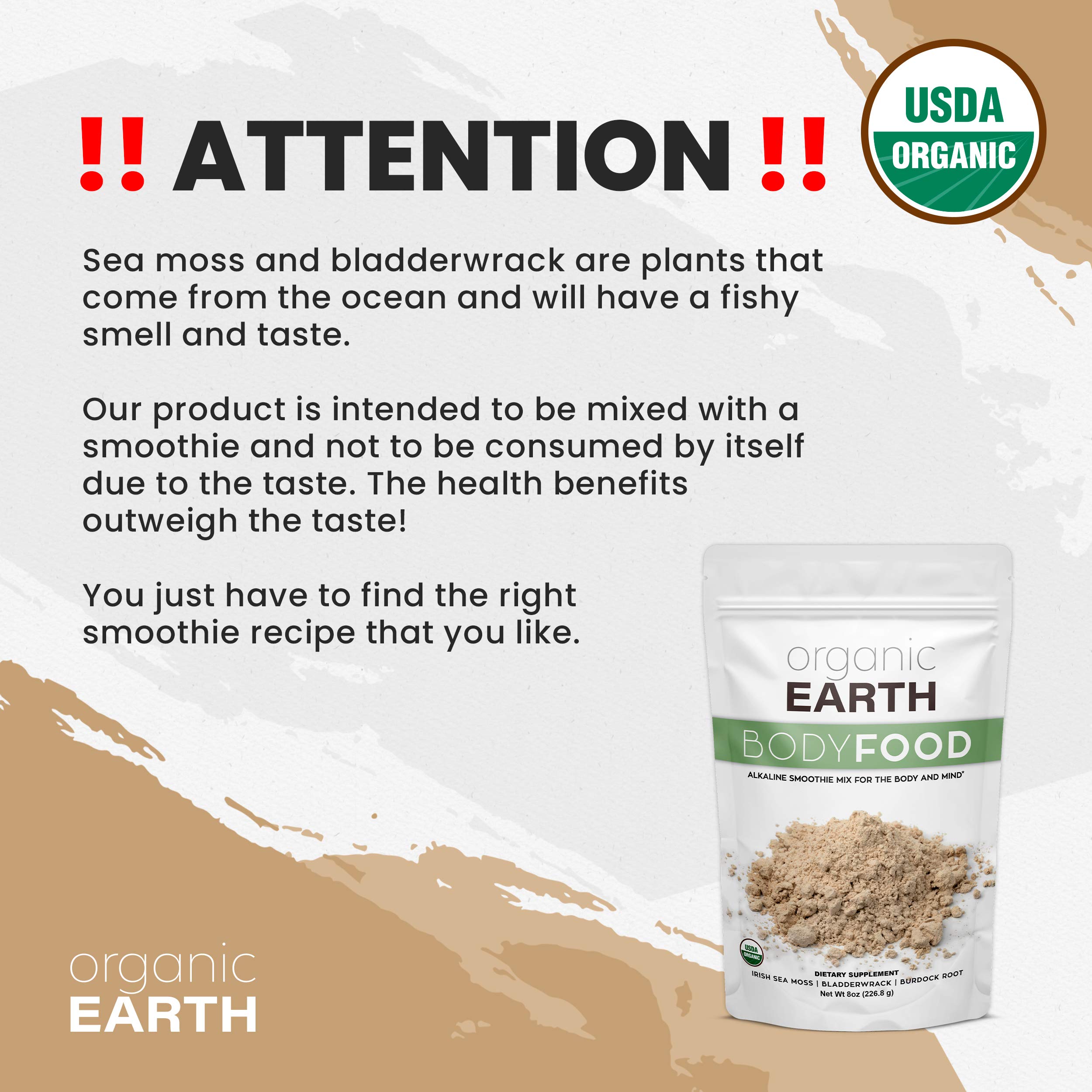 Organic Earth Irish Sea Moss Powder 8oz - Wildcrafted Sea Moss Organic with Bladderwrac Organic EarthUS supplements