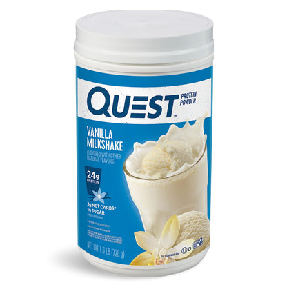 Quest Nutrition Vanilla Milkshake Protein Powder, 24g of Protein, 1g of Sugar, Low Carb, Gluten Free, 1.6 Pound, 23 Servings QuestUS supplements