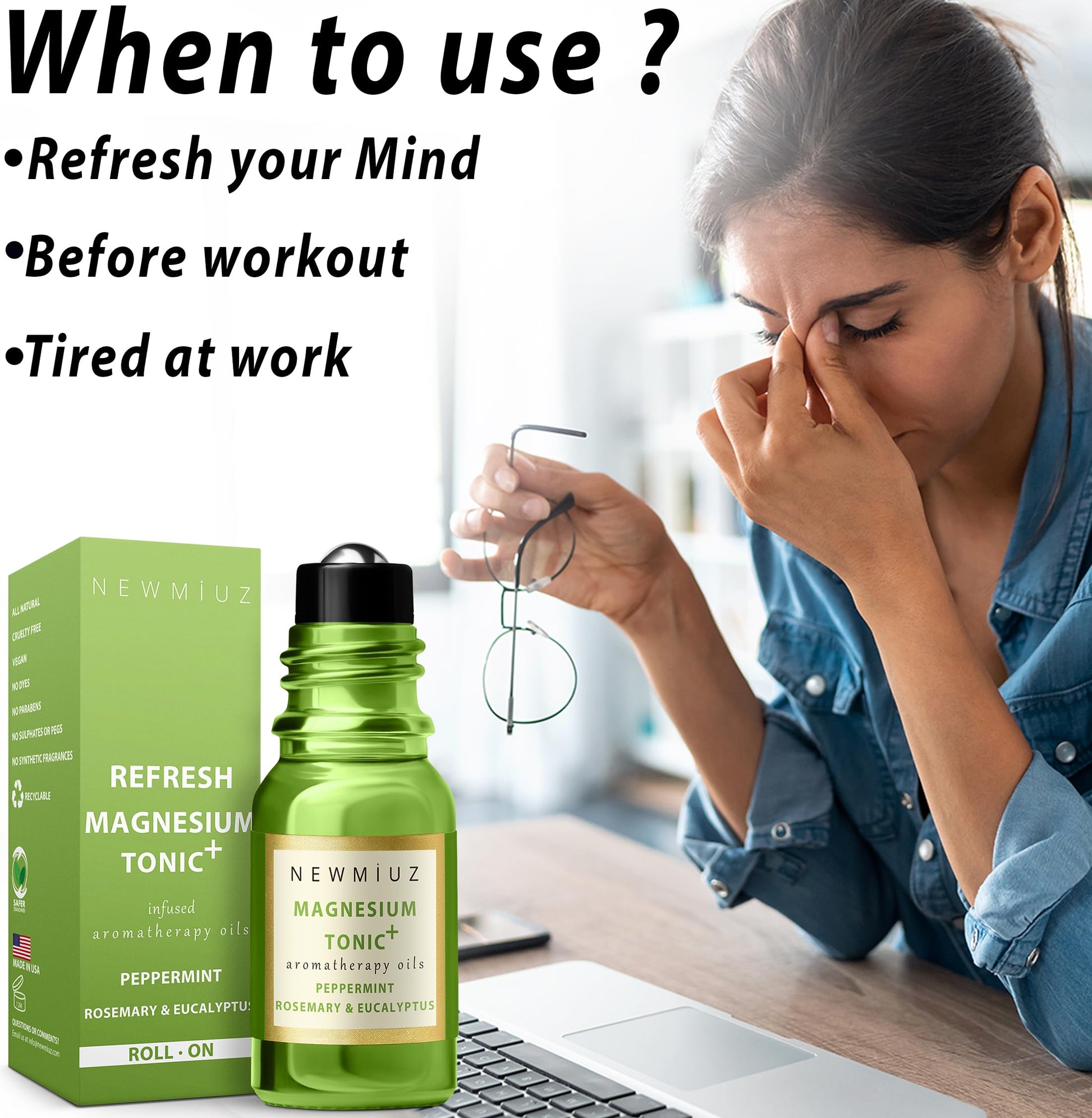 Headache Roll On Stick Peppermint Rosemary and Eucalyptus & Cleansing and Protect Juniper Berry White Sage with Nerolina Pack of 2 New MiuzAu supplements