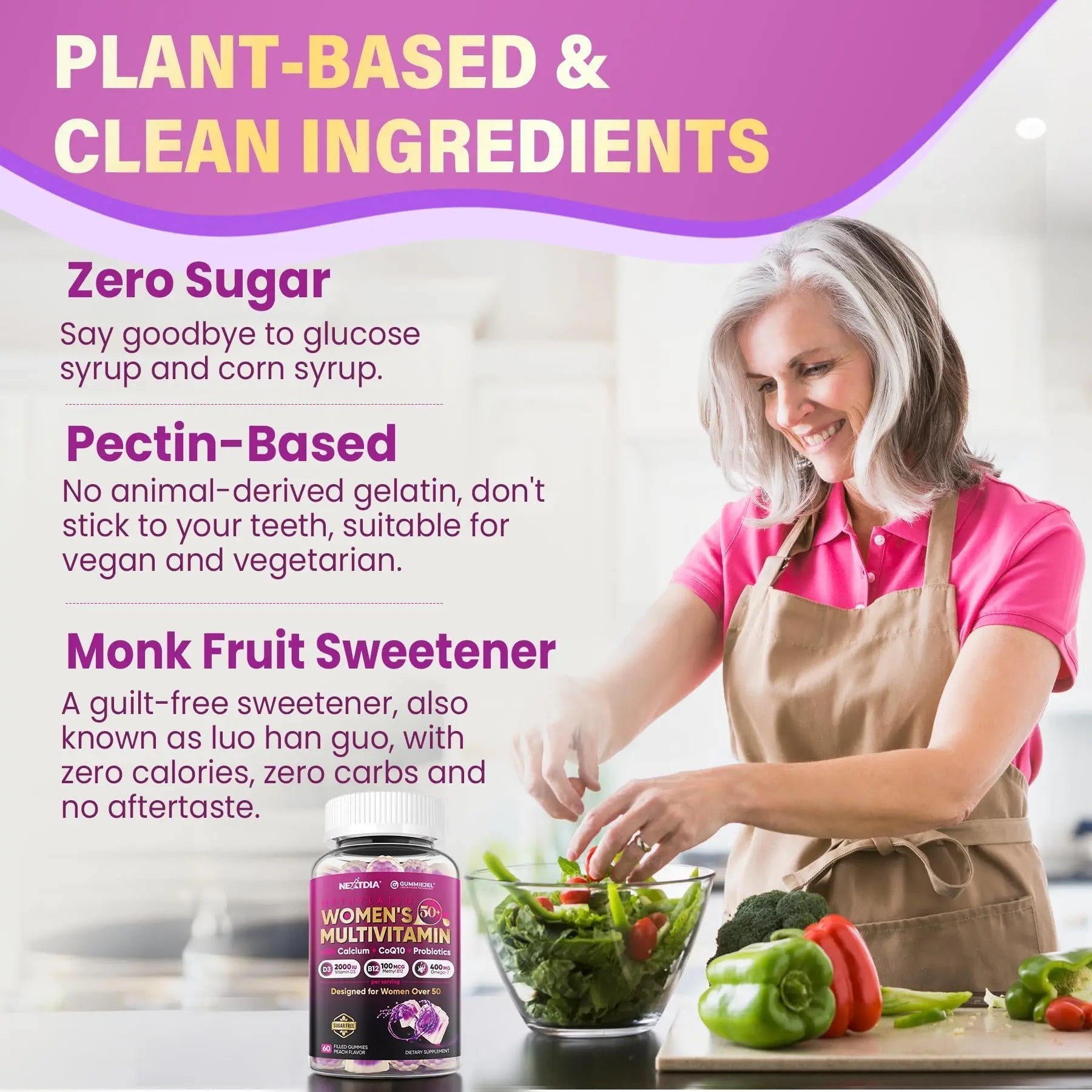 Multivitamin for Women 50 Plus Gummies, Vegan Omega 3, Methylfolate, Calcium, D3 K2, CoQ10, Daily Vitamin A C E, Methylated B12, Biotin, B Complex NextdiaAu supplements