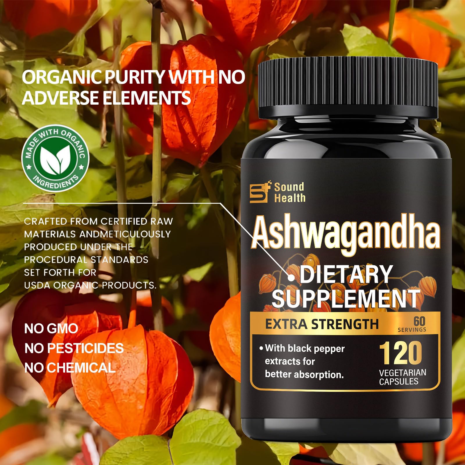 7000mg Ashwagandha Supplements Powder (20:1 Root Extract), 120 Organic Ashwagandha Capsules for Women & Men, Black Pepper & BioPerine for Absorption, Non GMO, Third-Party Tested, Gluten Free SoundHealthAu supplements