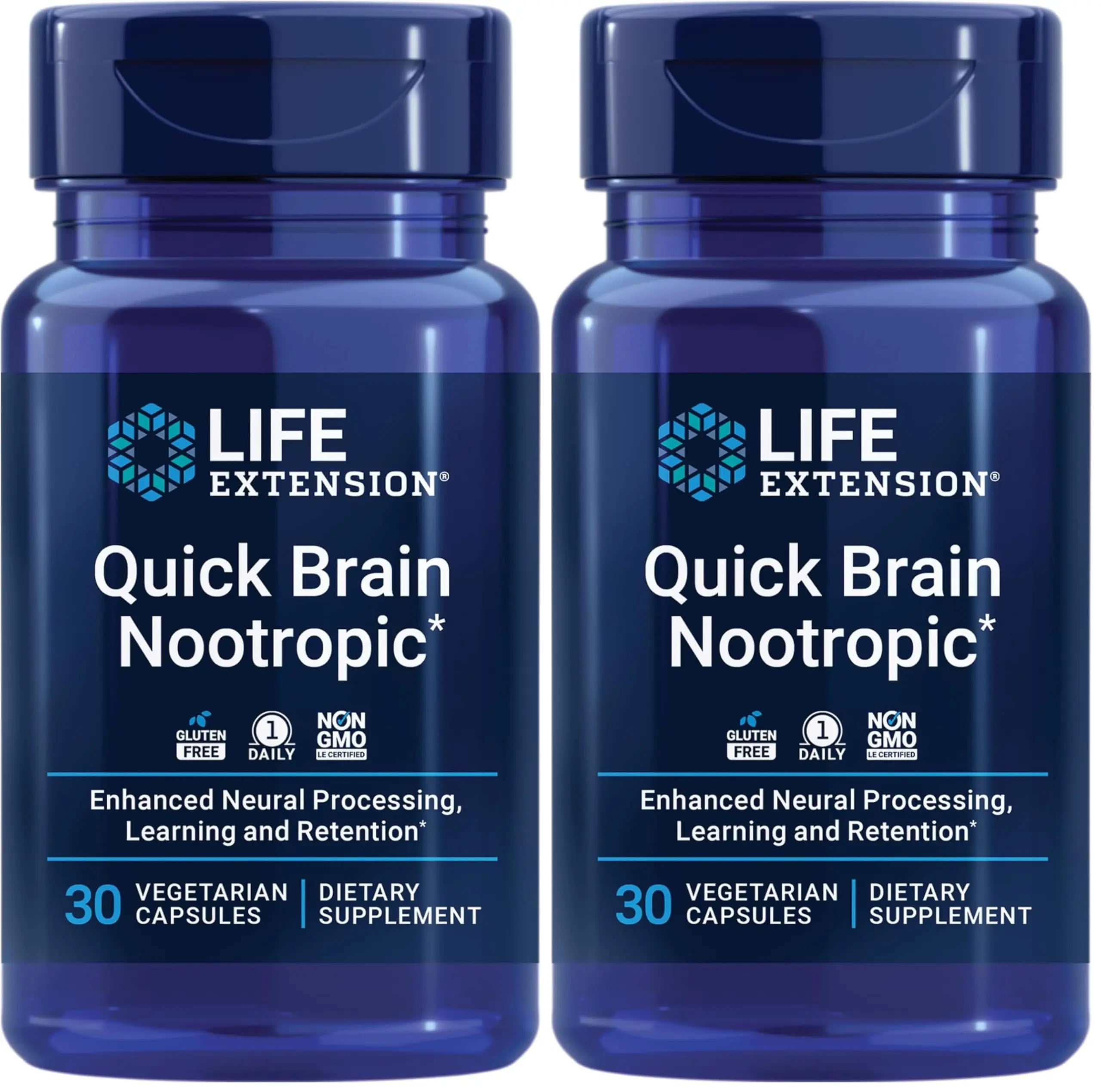 Life Extension Quick Brain Nootropic, Fast Thinking, Learning, Concentration, Lutein, zeaxanthin, gotu kola, bacopa, Gluten Free, Non-GMO, Vegetarian, 1 Daily, 30 Capsules, (Pack of 2) Life ExtensionAu supplements
