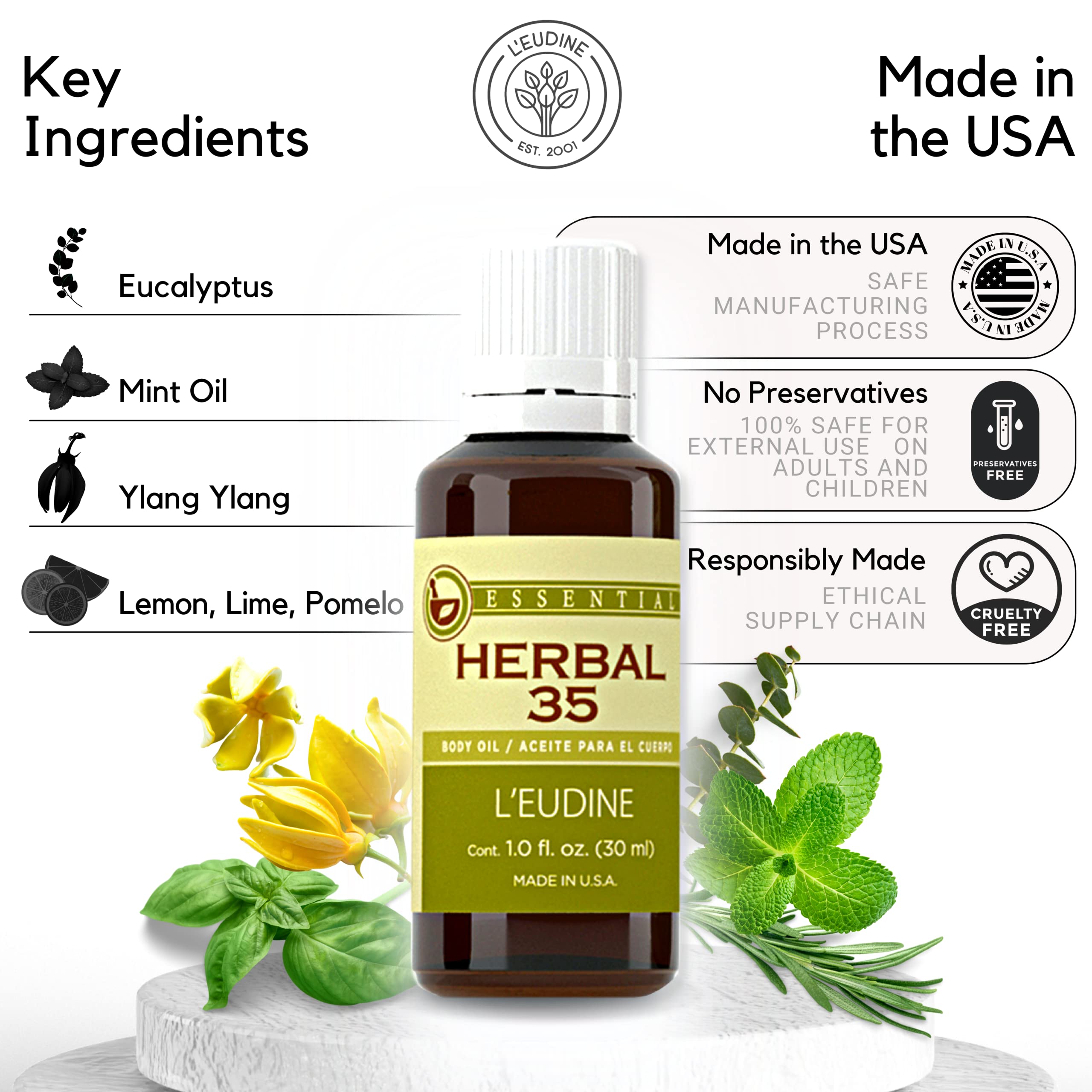 L'eudine Herbal 35 Essential Oil, Soothing and Calming Eucalyptus Essential Oil, Powerful Blend L'eudineAu supplements