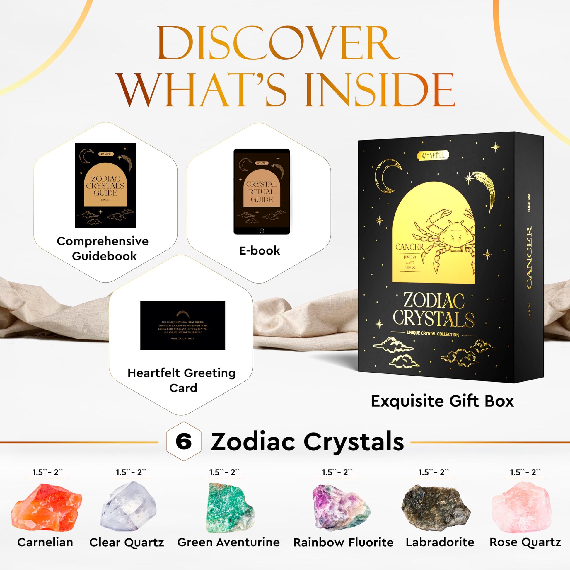 Wyspell Cancer Crystal Set - 6 Raw Cancer Crystals and Healing Stones - Cancer Zodiac Gifts for Women WyspellAu supplements