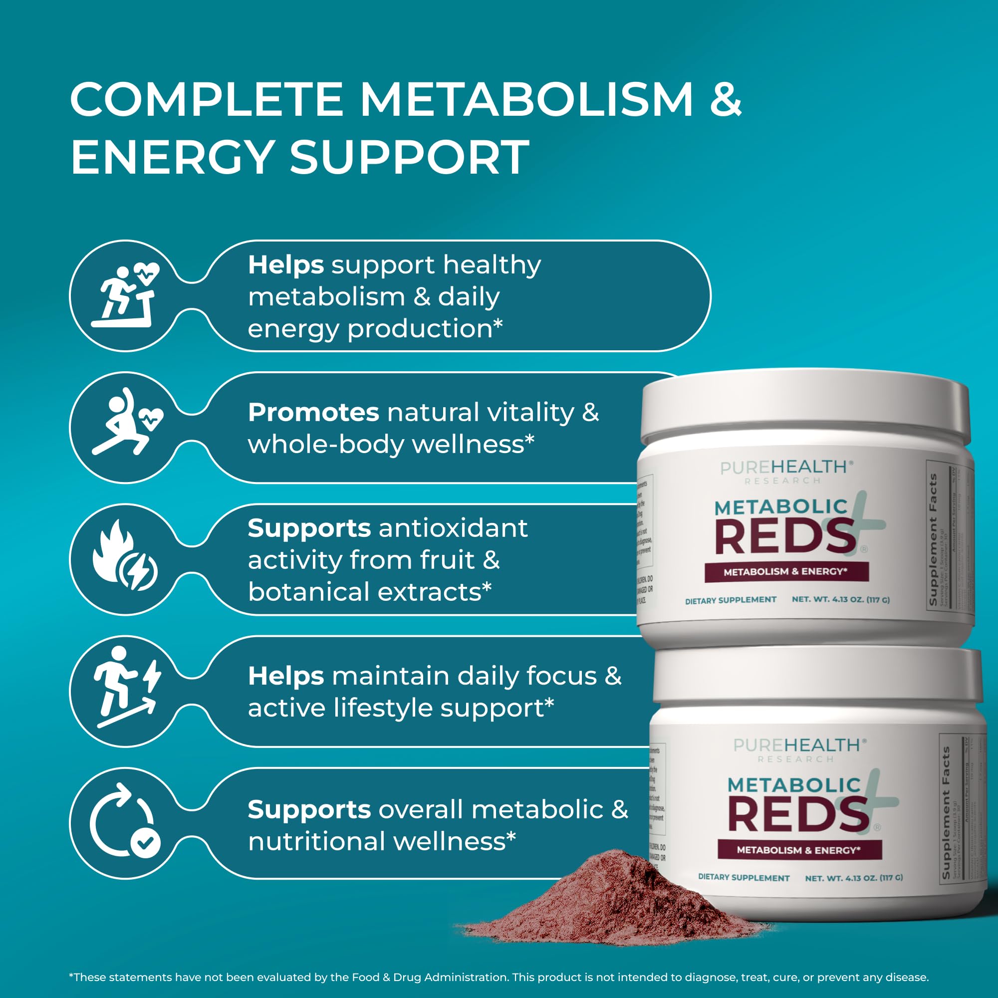 PUREHEALTH RESEARCH Metabolic Reds - Organic Superfood Powder Supplement - Fruit, Veggie, Adaptogenic, Probiotic Blends & More - for Metabolism & Energy Support - 4.13 Oz. - 30 Servings PUREHEALTH RESEARCHAu supplements
