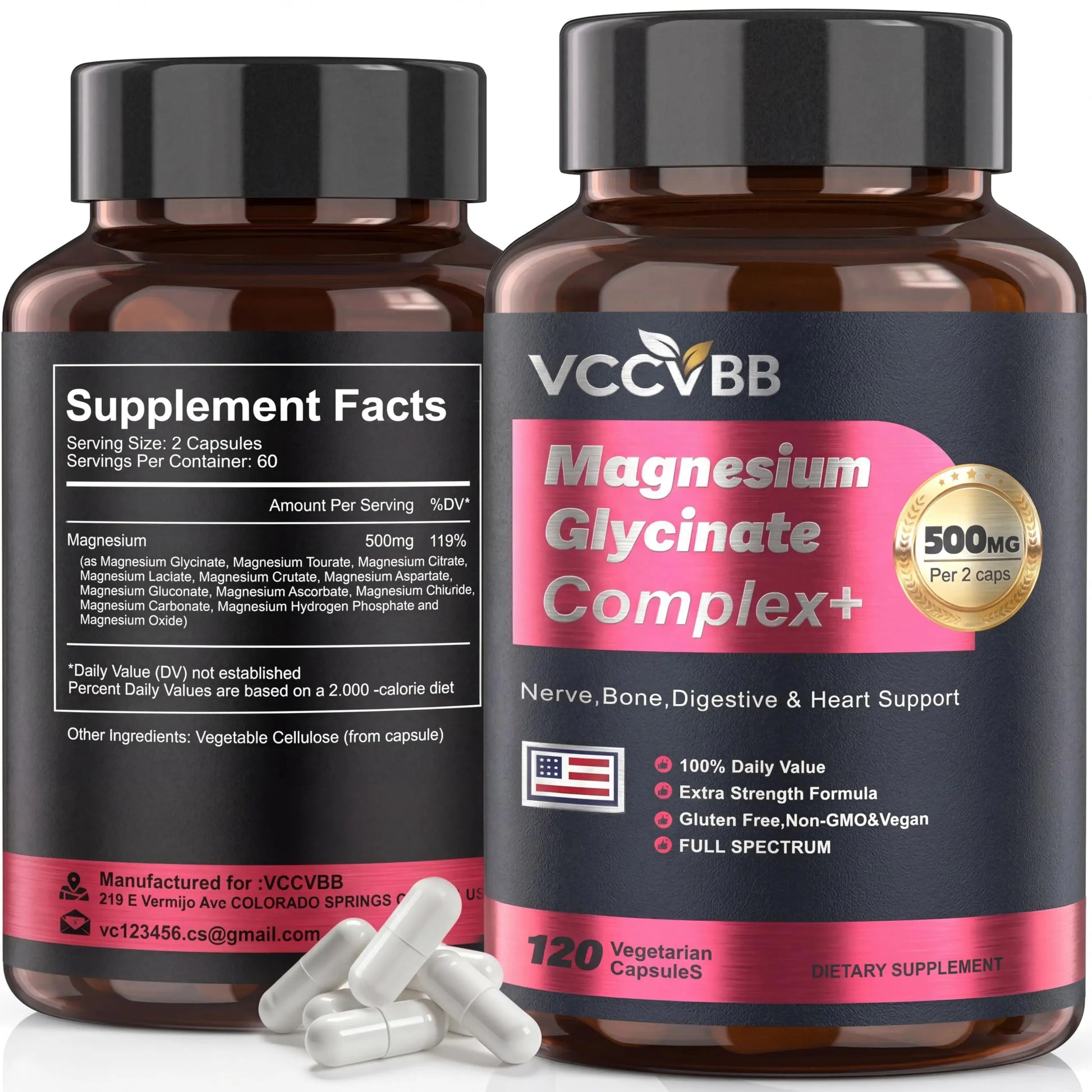 Magnesium Complex, Magnesium Glycinate, Elemental Magnesium Supplement with Taurate, Citrate, Orotate & Aspartate, Supports Muscle Relaxation, Heart Health, Sleep & Energy | Vegan (500mg) VCCVBBAu supplements