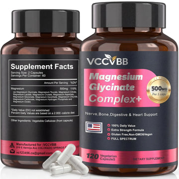 Magnesium Complex, Magnesium Glycinate, Elemental Magnesium Supplement with Taurate, Citrate, Orotate & Aspartate, Supports Muscle Relaxation, Heart Health, Sleep & Energy | Vegan (500mg) VCCVBBAu supplements