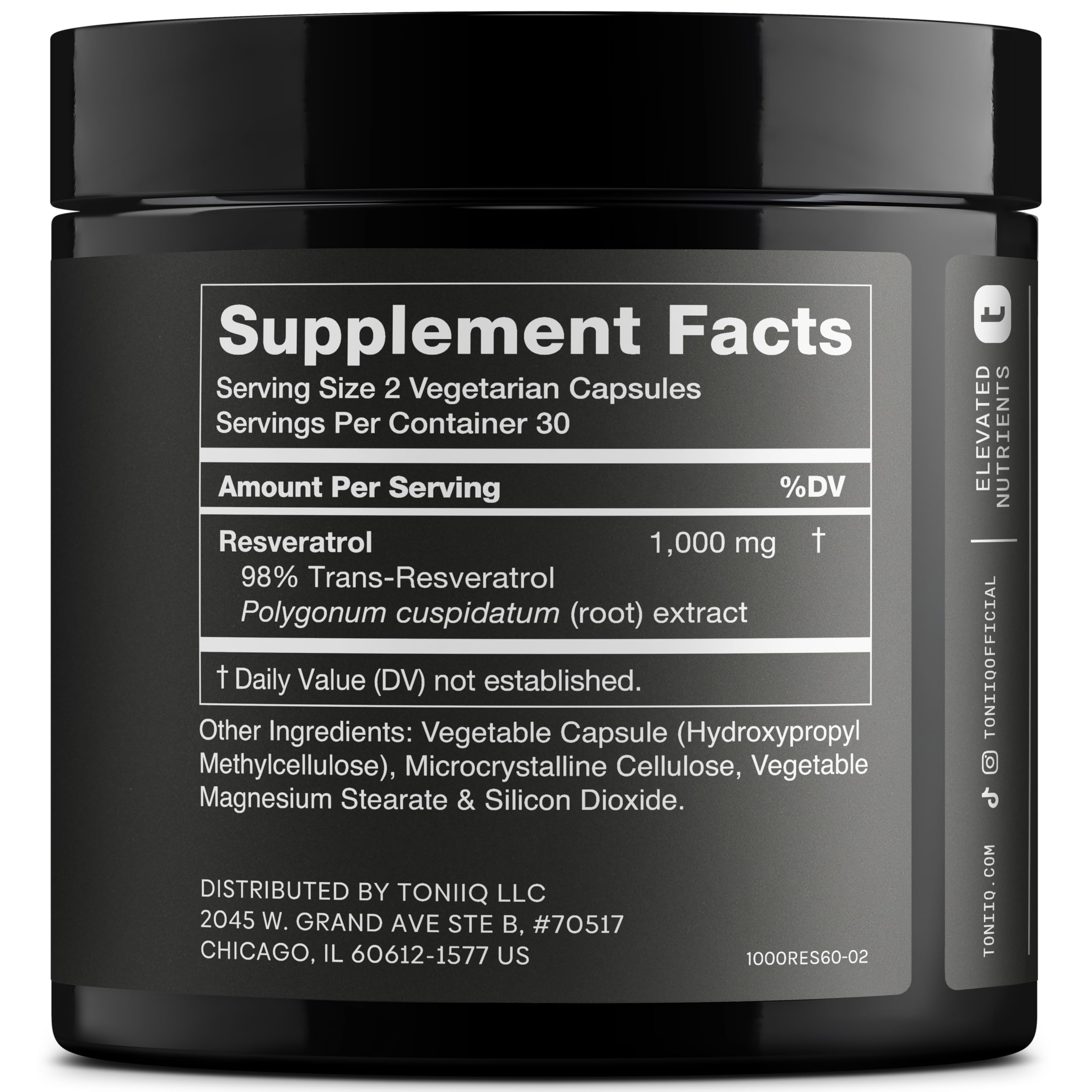 Ultra High Potency Third-Party Tested Trans Resveratrol 1000mg - 98% Pure, Highly Purified and Bioavailable - Resveratrol Polygonum Root Extract - 60 Capsules ToniiqAu supplements