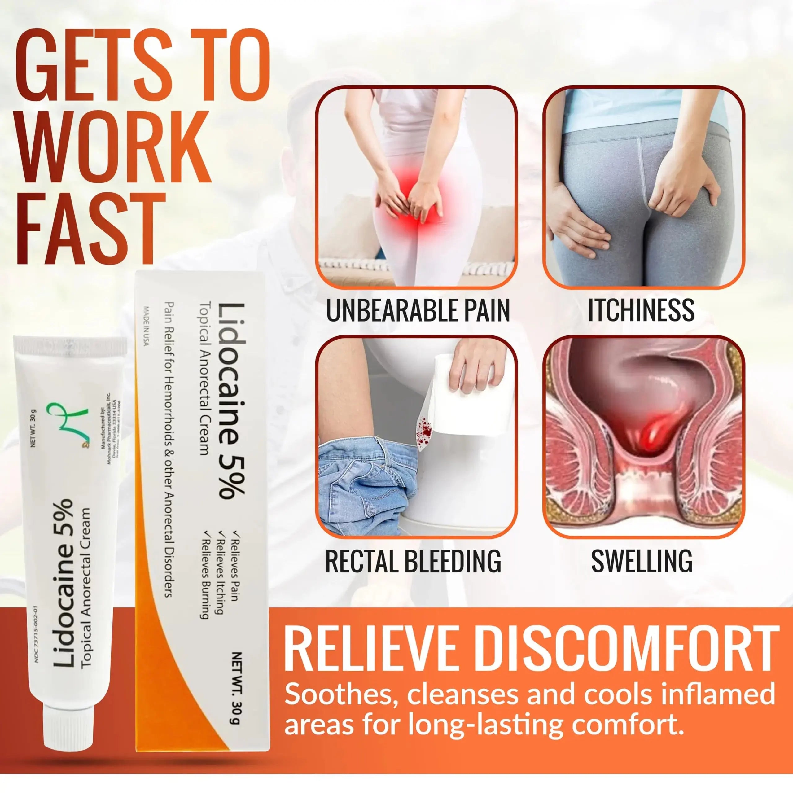 Mohnark Maximum Strength Lidocaine Hemorrhoid Treatment Cream for External and Internal Hemorrhoids Treatment Burn Itch Pain Relief Anal Cream Topical Anorectal Numbing Cream- 30 Gram Tube Made in USA MOHNARKAu supplements