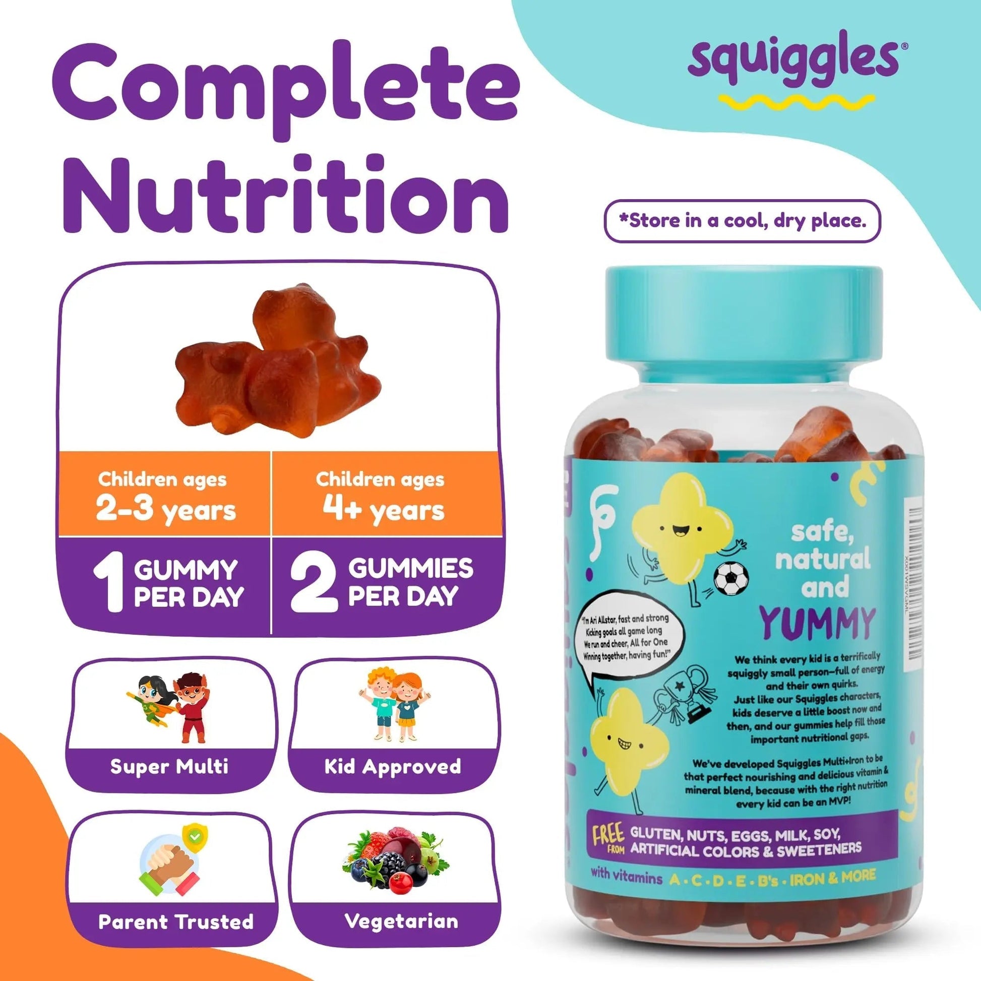 Squiggles Kids Multivitamin + Iron Gummies - Low Sugar Gummy Vitamins with Iron Supplements for Kids SquigglesAu supplements