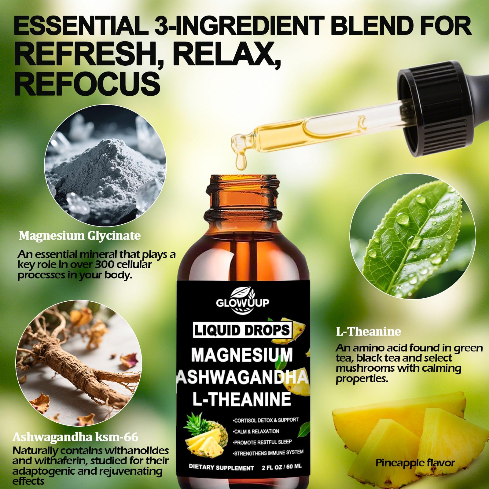 Cortisol Supplements for Women & Men, Cortisol Reducer Manager Detox Liquid Drops Extra Strength Magnesium Glycinate 200mg, L-Theanine & Ashwagandha丨Hormone Balance, Relaxation & Recess Mood GLOVVUUPAu supplements