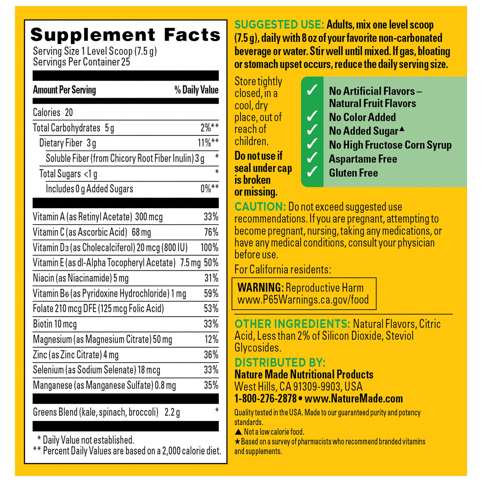 Nature Made Super Greens Powder with Prebiotic Fiber Drink Mix, Made with 1 Cup Veggies Per Serving, Fiber Supplement + Vitamins and Minerals, 25 Day Supply Nature MadeAu supplements