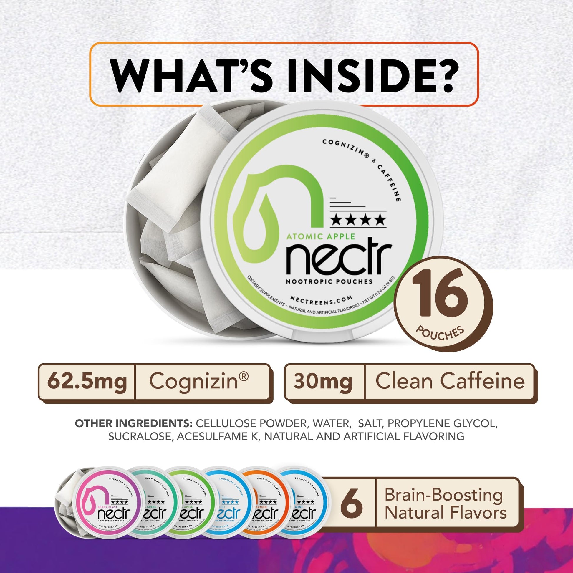 Nectr Energy Nootropic Pouches – Berry Blast Flavored, Caffeine Pouches with Cognizin® Citicoline. Sugar-Free Brain Treats. Smooth, Sustained Focus & Energy Supplement - 1 Puck of 16pcs NectrAu supplements