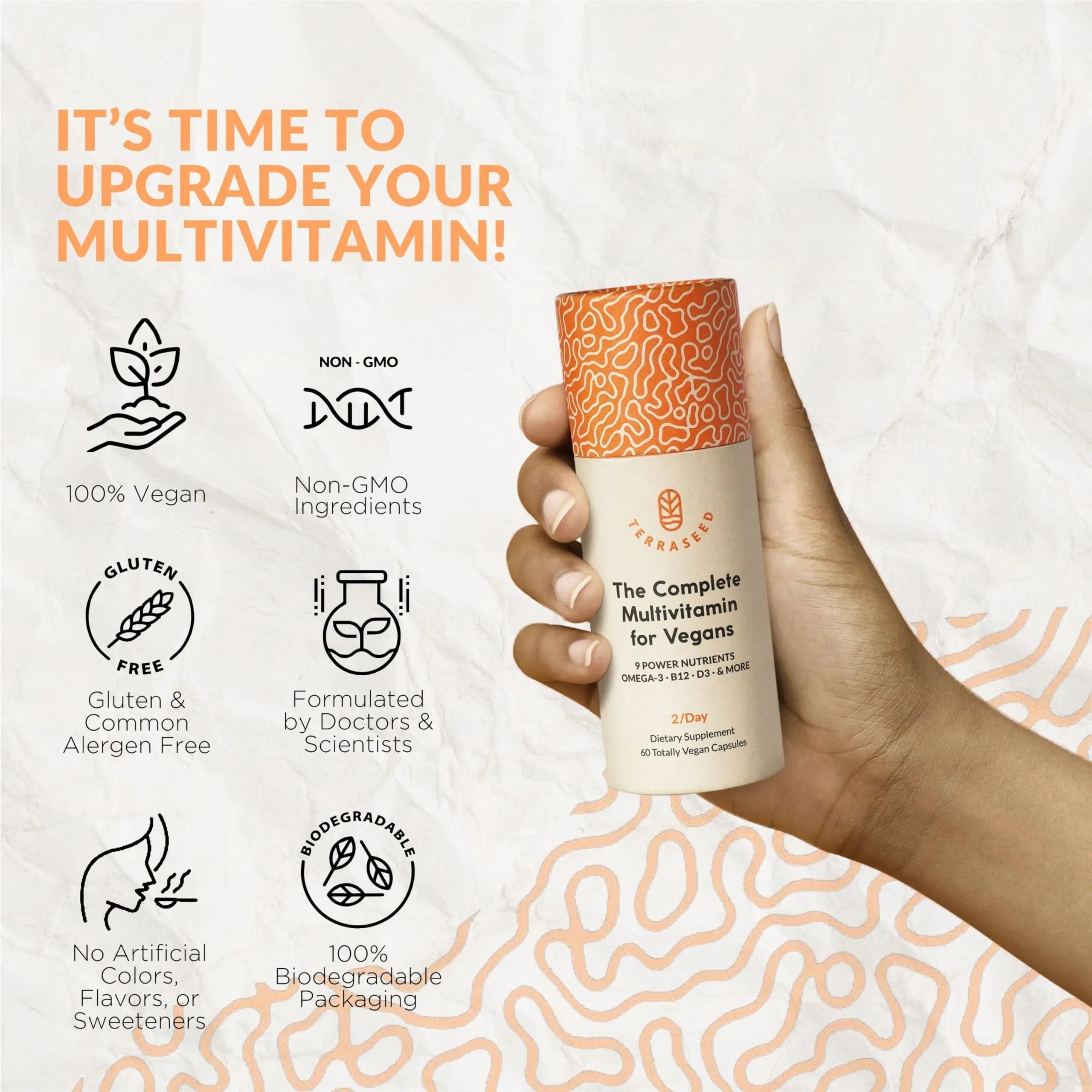 Complete Vegan Multivitamin with Iron, Omega 3, Vitamin D3, Folate, Zinc, Vitamin B12, & More - 100% Sustainable Vegan Vitamins TerraseedAu supplements