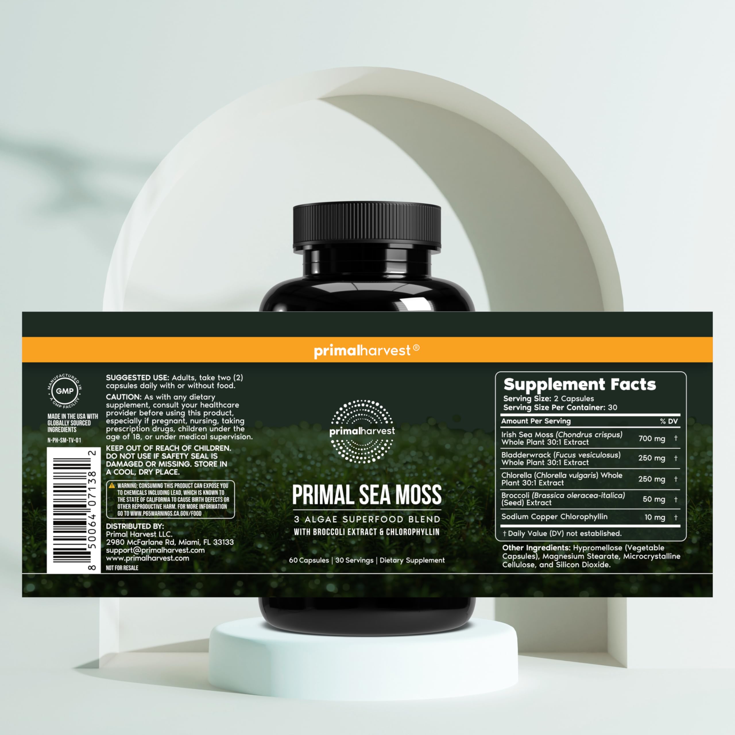 Primal Harvest Sea Moss Capsules with Bladderwack and Irish Sea Moss, Chlorella, Broccoli Seed Extract Plant-Based Supplements for Adults Primal HarvestAu supplements