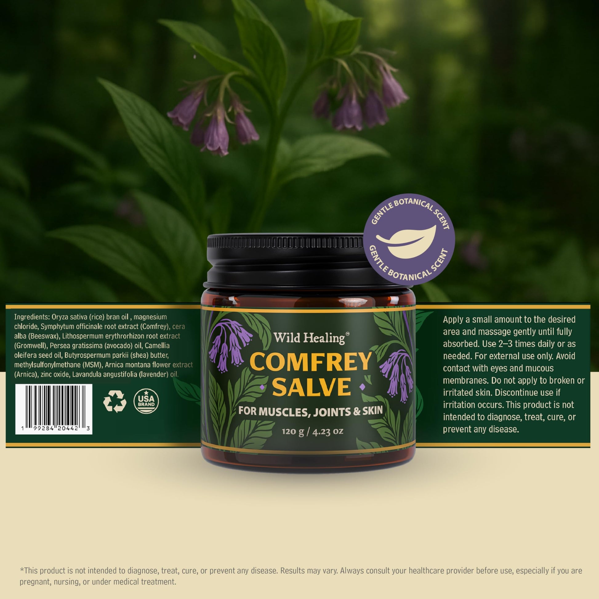 Wild Healing Comfrey Salve – Concentrated Herbal Balm with Arnica, Magnesium & MSM – Soothing Botanical Cream for Joints, Muscles & Dry Skin – 4.23 oz Wild HealingAu supplements