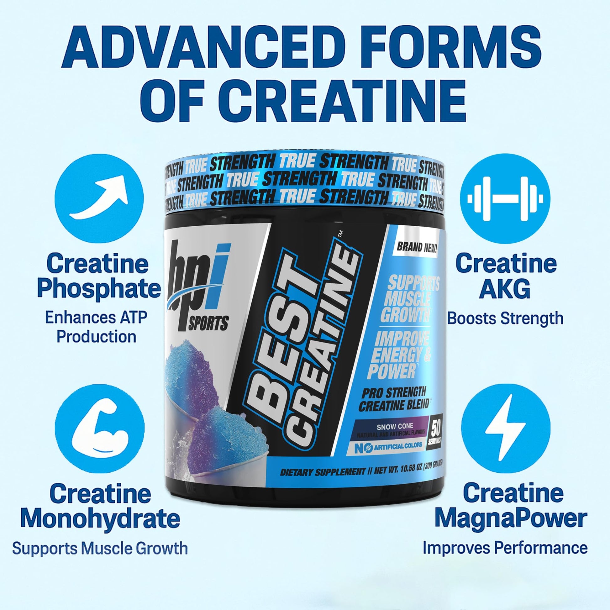 BPI Sports Best Creatine - Creatine Monohydrate Powder for Men & Women, Himalayan Salt - Strength, Pump, Endurance, Muscle Growth, Muscle Definition - No Bloat - Snow Cone - 50 servings - 10.58 Oz BPI SportsAu supplements