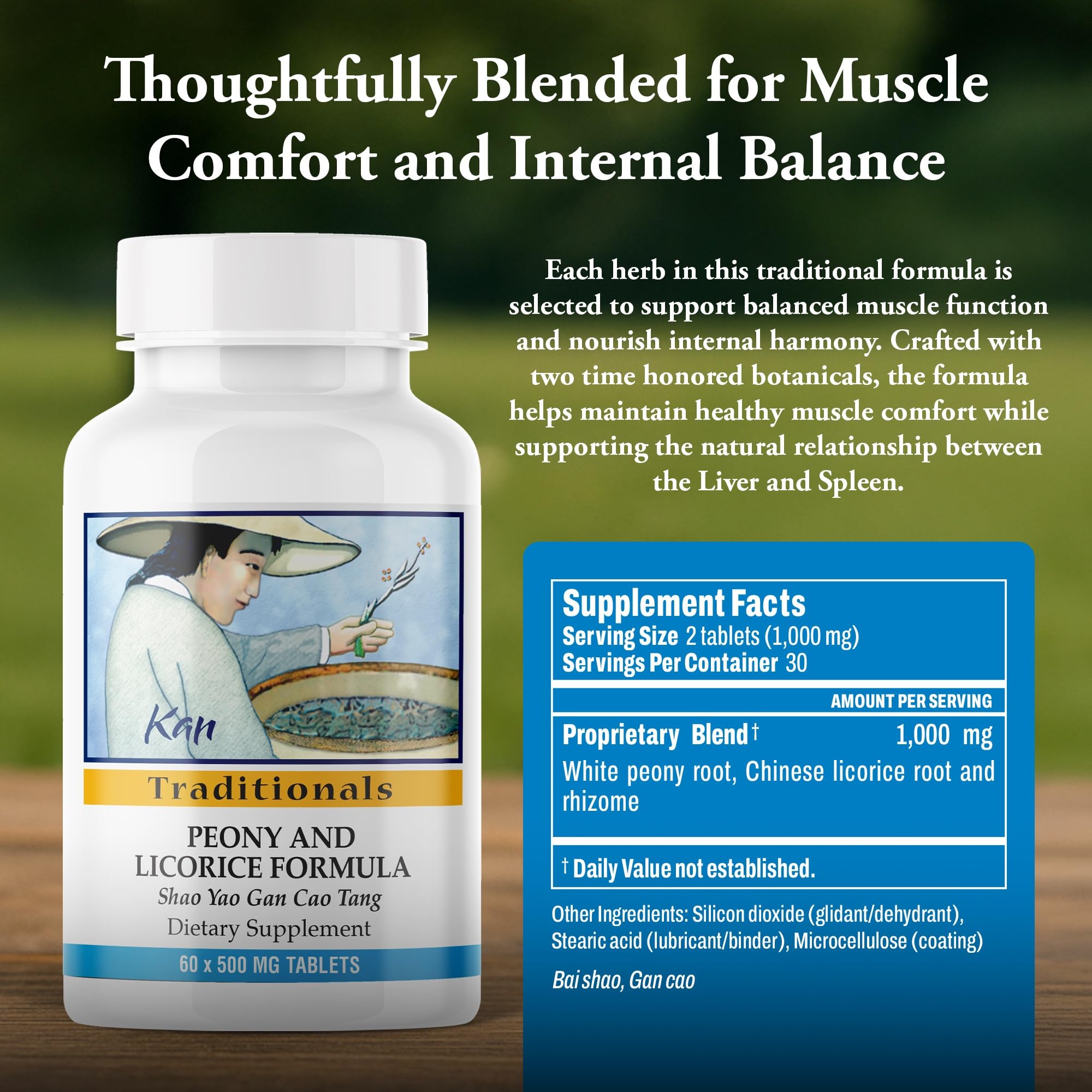 Kan Herbs Company Peony & Licorice Formula Tablets – Traditional Chinese Herbal Blend with White Peony Root & Chinese Licorice to Support Liver Balance, Muscle Comfort & Digestive Harmony, 60 Tablets Kan HerbAu supplements