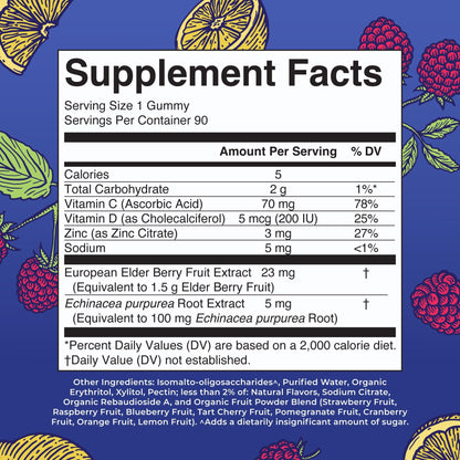 MaryRuth Organics Sugar Free Immunity Gummies | Powerful Blend | Elderberry Vitamin C & Zinc | Vitamin D3 & Echinacea | Immune Support Supplement | Gummies for Kids & Adults | Vegan | Non GMO | 90ct MARYRUTH'SUS supplements
