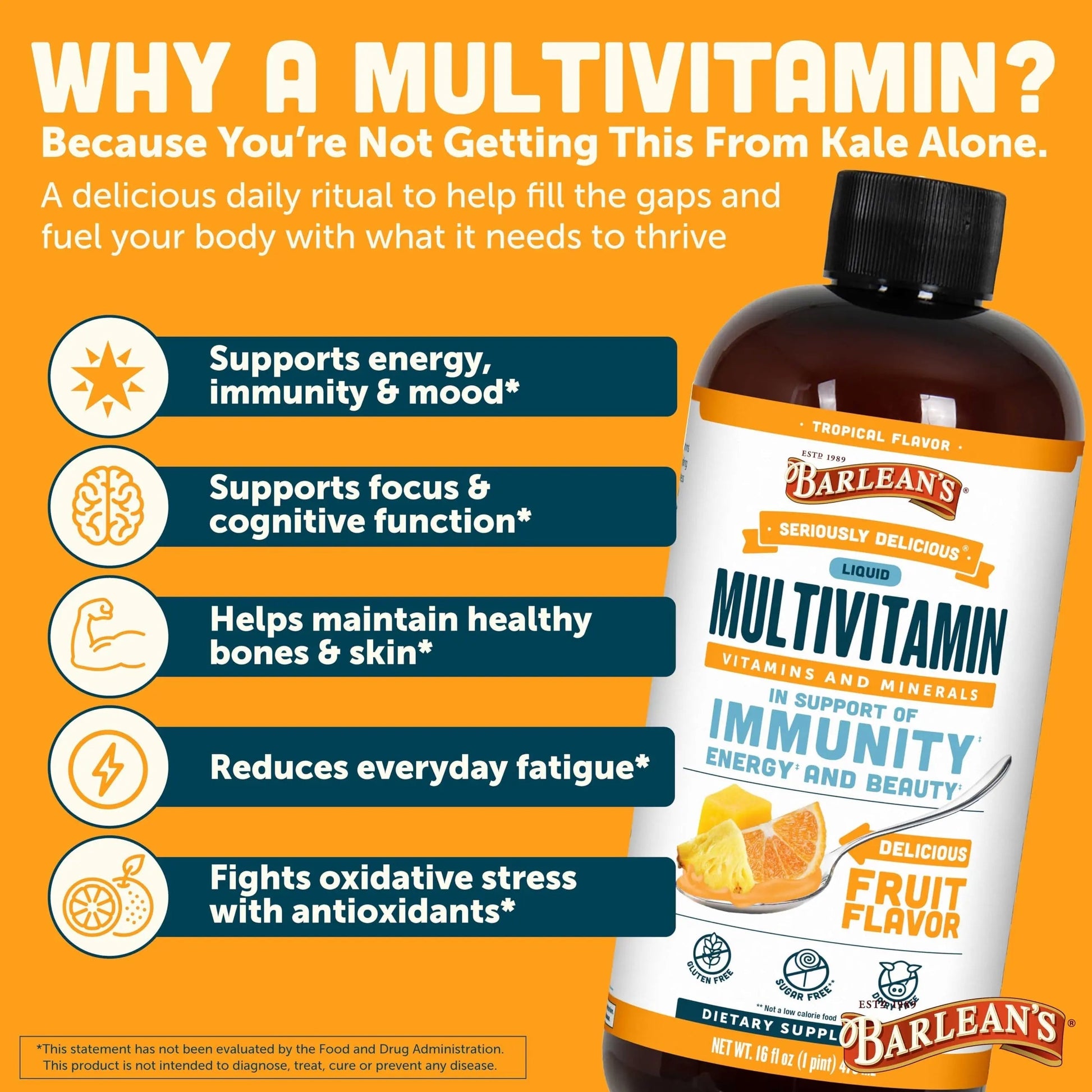 Barlean's Liquid Multivitamin for Women, Men & Kids, 21 Essential Vitamins & Minerals, Includes Biotin, B-Complex Barlean'sAu supplements