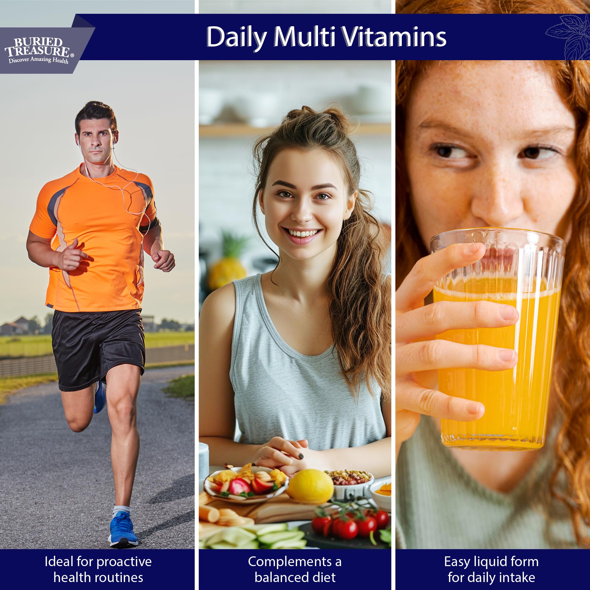 Buried Treasure Daily Nutrition Liquid Multivitamin and Mineral Supplement with Trace Minerals, Superfoods, Vitamin A, B-Complex, C, D, E, Methylfolate, Biotin, Magnesium, Zinc, Resveratrol, 32 serv Buried TreasureAu supplements