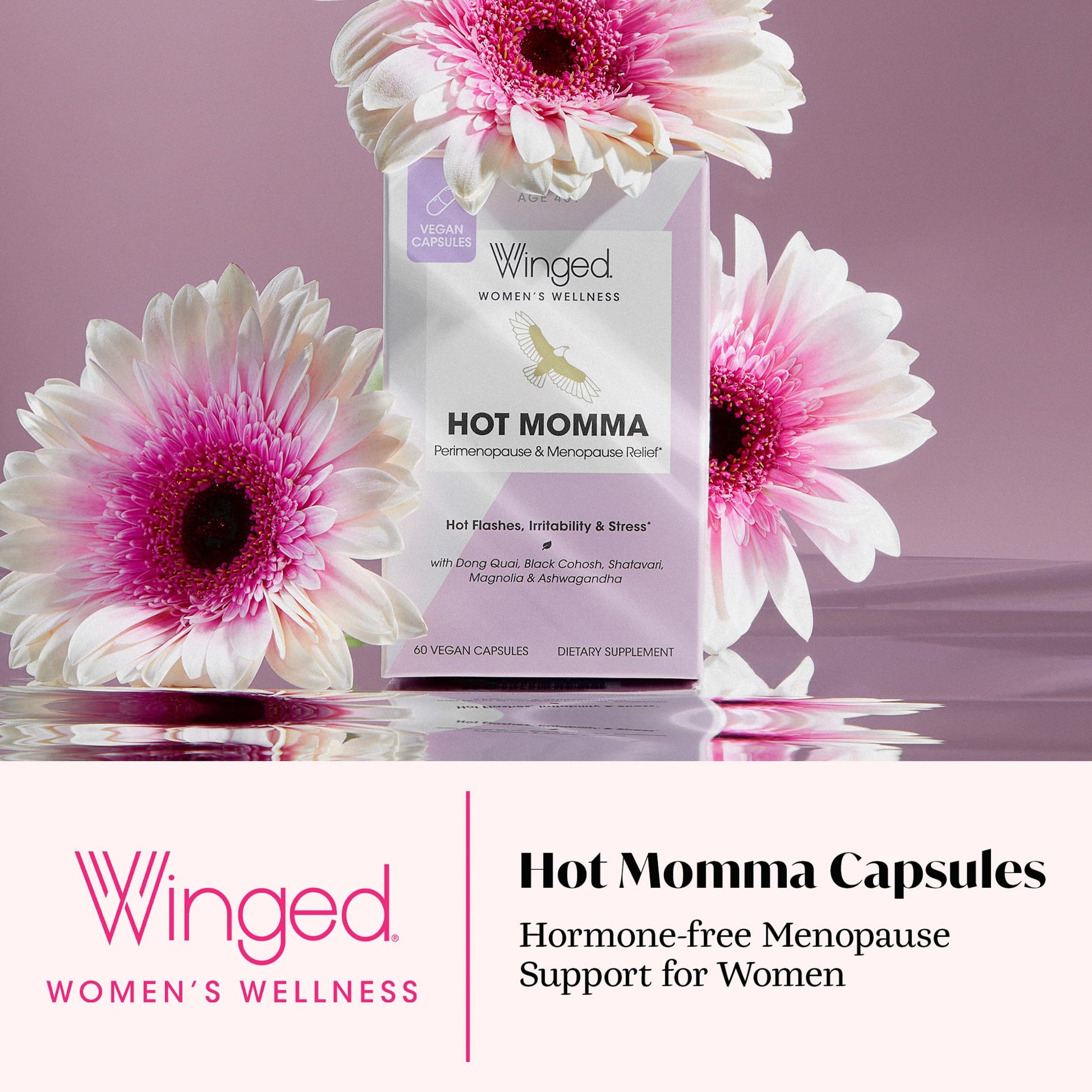 Winged Wellness Hot Momma Menopause Supplements for Women - Hormone-Free Menopause Relief Support for Hot Flashes & Night Sweats with Chaste Tree Berry, Multivitamins & Shatavari - 60 Vegan Capsules Winged WellnessAu supplements