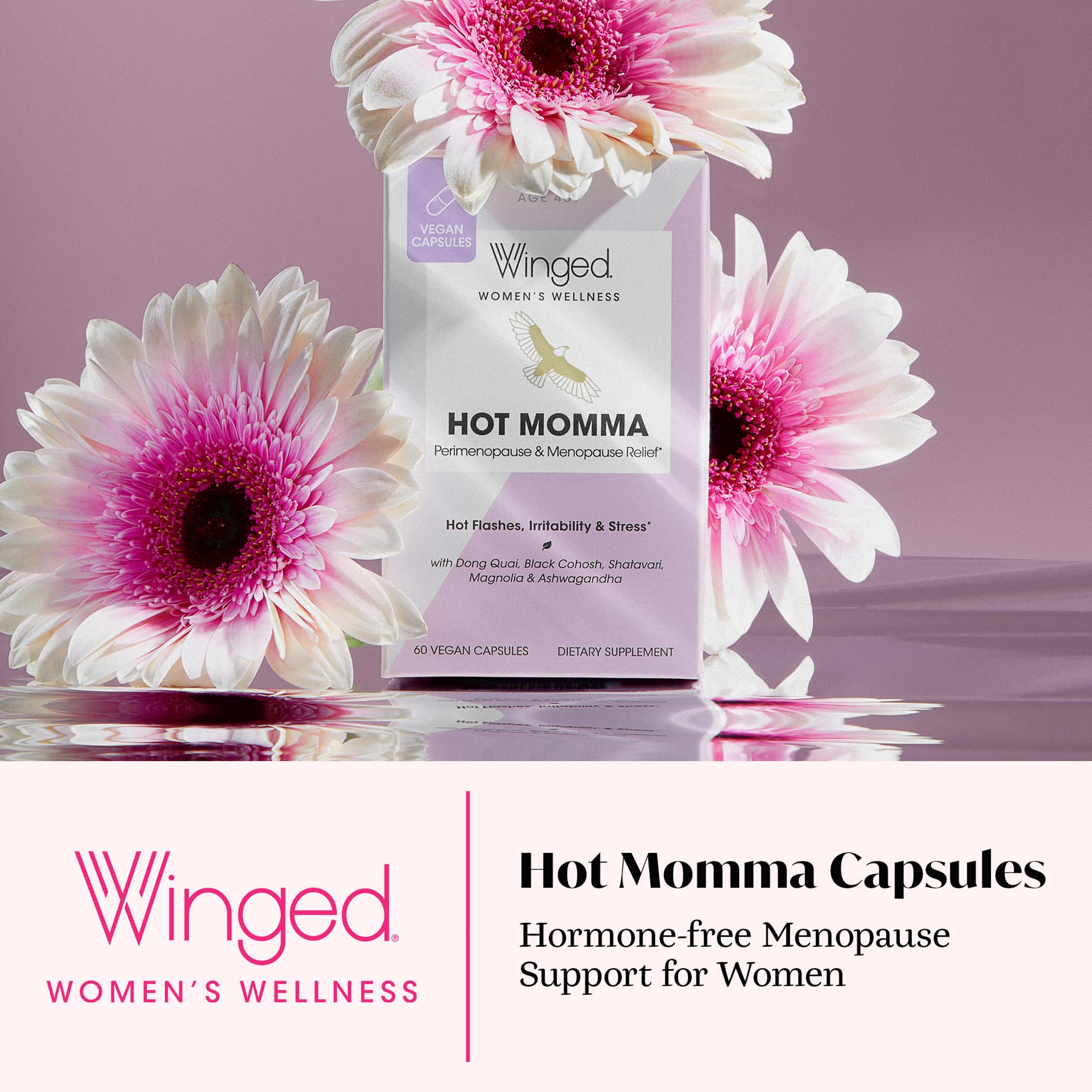 Winged Wellness Hot Momma Menopause Supplements for Women - Hormone-Free Menopause Relief Support for Hot Flashes & Night Sweats with Chaste Tree Berry, Multivitamins & Shatavari - 60 Vegan Capsules Winged WellnessAu supplements
