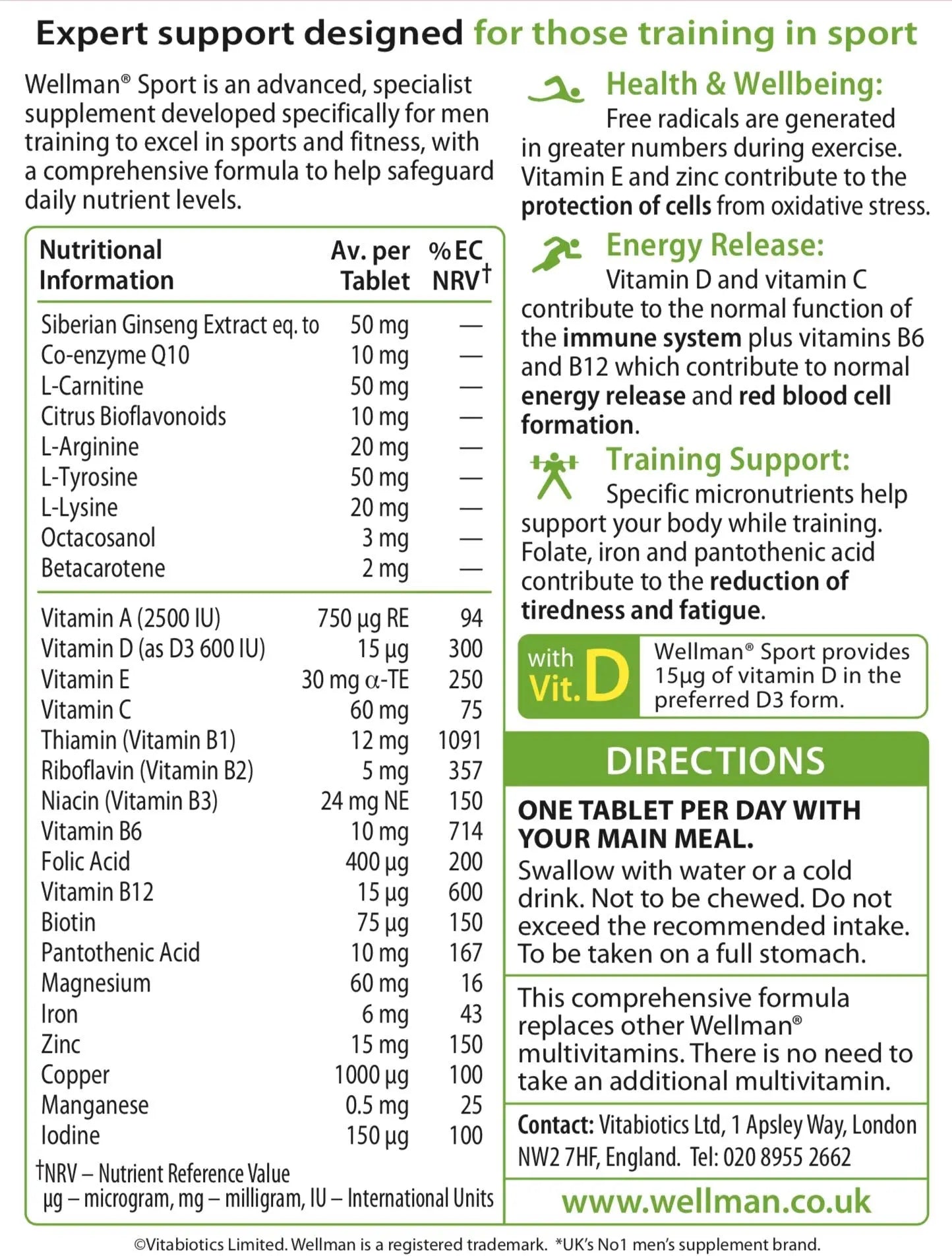 Vitabiotics Wellman Sport Tablets, 30 Tablets Wellman VitabioticsAu supplements