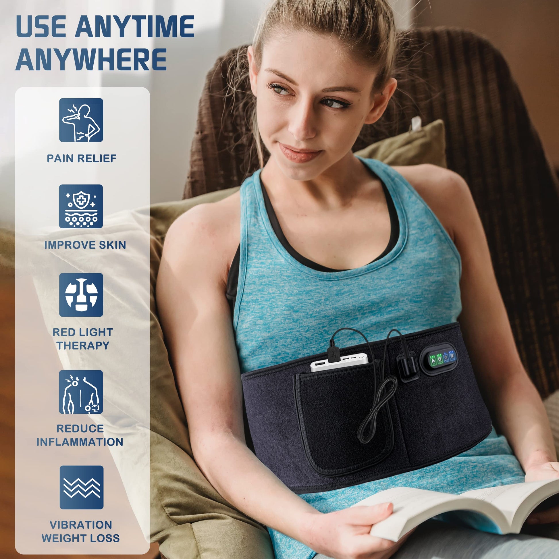 Infrared Red Light Therapy Belt:LED Lamp Vibration Near Body Pain Relief Device Wrap Red FellibayAu supplements