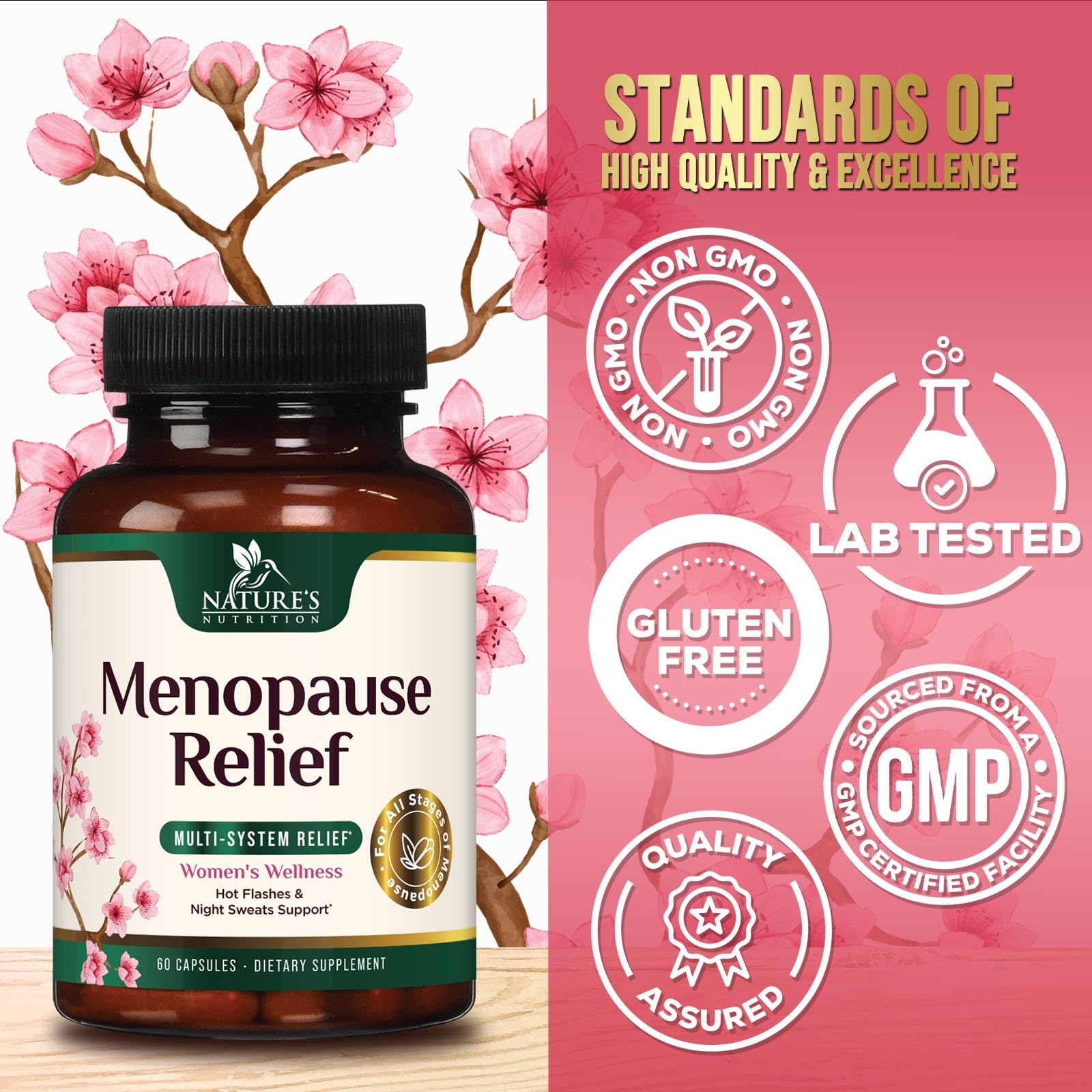 Menopause Supplement for Women - Natural Menopause Relief Support for Mild Hot Flashes & Night Sweats - Best Probiotics for Women, Dong Quai, Black Cohosh, Ashwagandha - Bottled in USA - 60 Capsules Nature's NutritionAu supplements