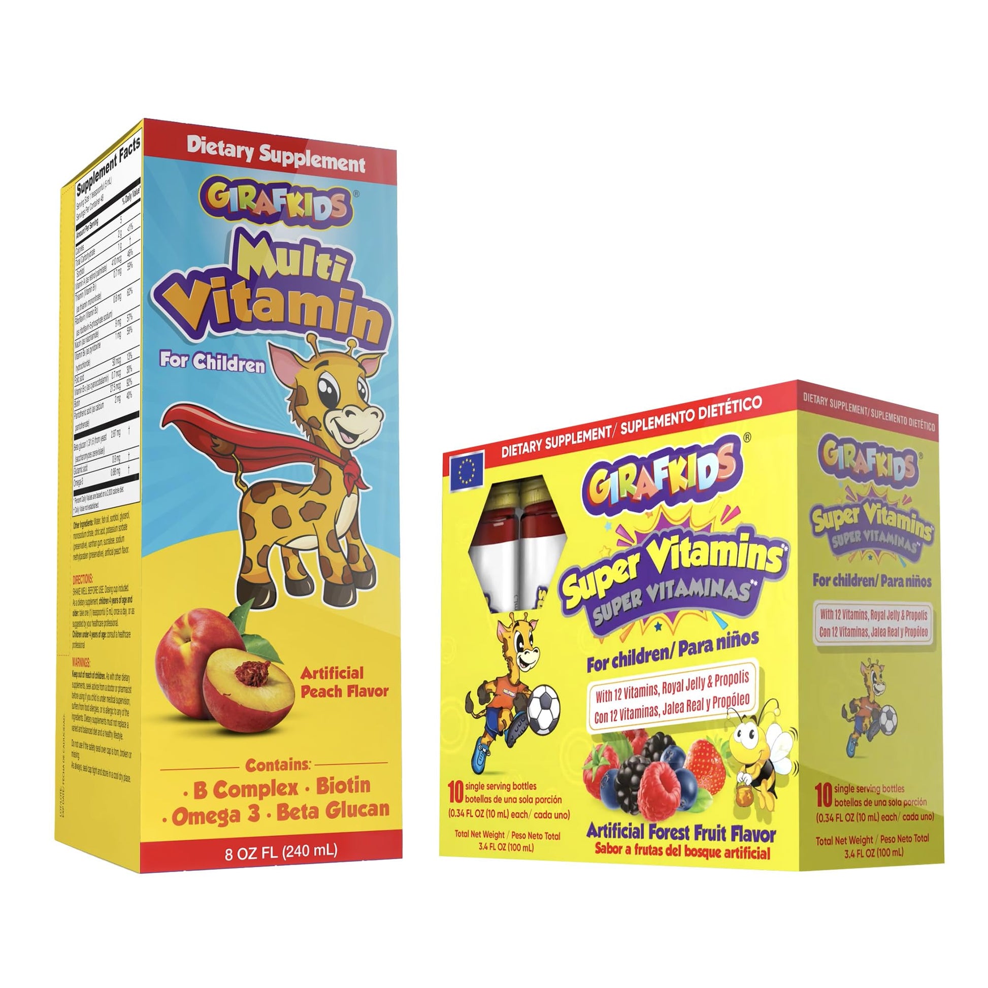 GirafKids Multivitamin Syrup + Super Vitamins Liquid Bundle for Kids Ages 4+ | Omega-3, Beta Glucan, Royal Jelly & Propolis | PHARMADELUS supplements