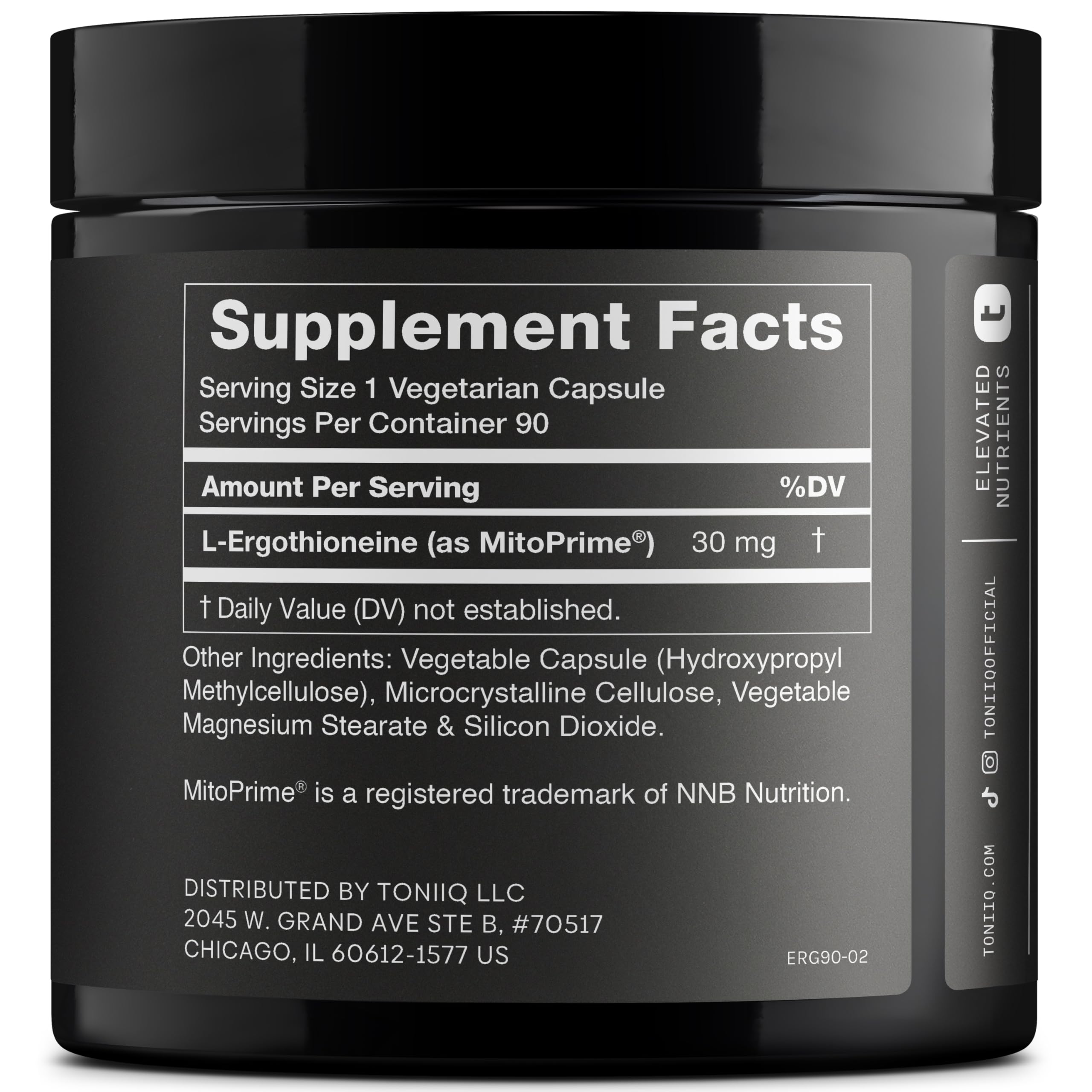Ergothioneine with Clinically Studied MitoPrime® - High Potency 30mg with 98% Purity - Fermentation-Based L Ergothioneine Supplement - Longevity and Immune Support - Third-Party Tested, 90 Capsules ToniiqAu supplements