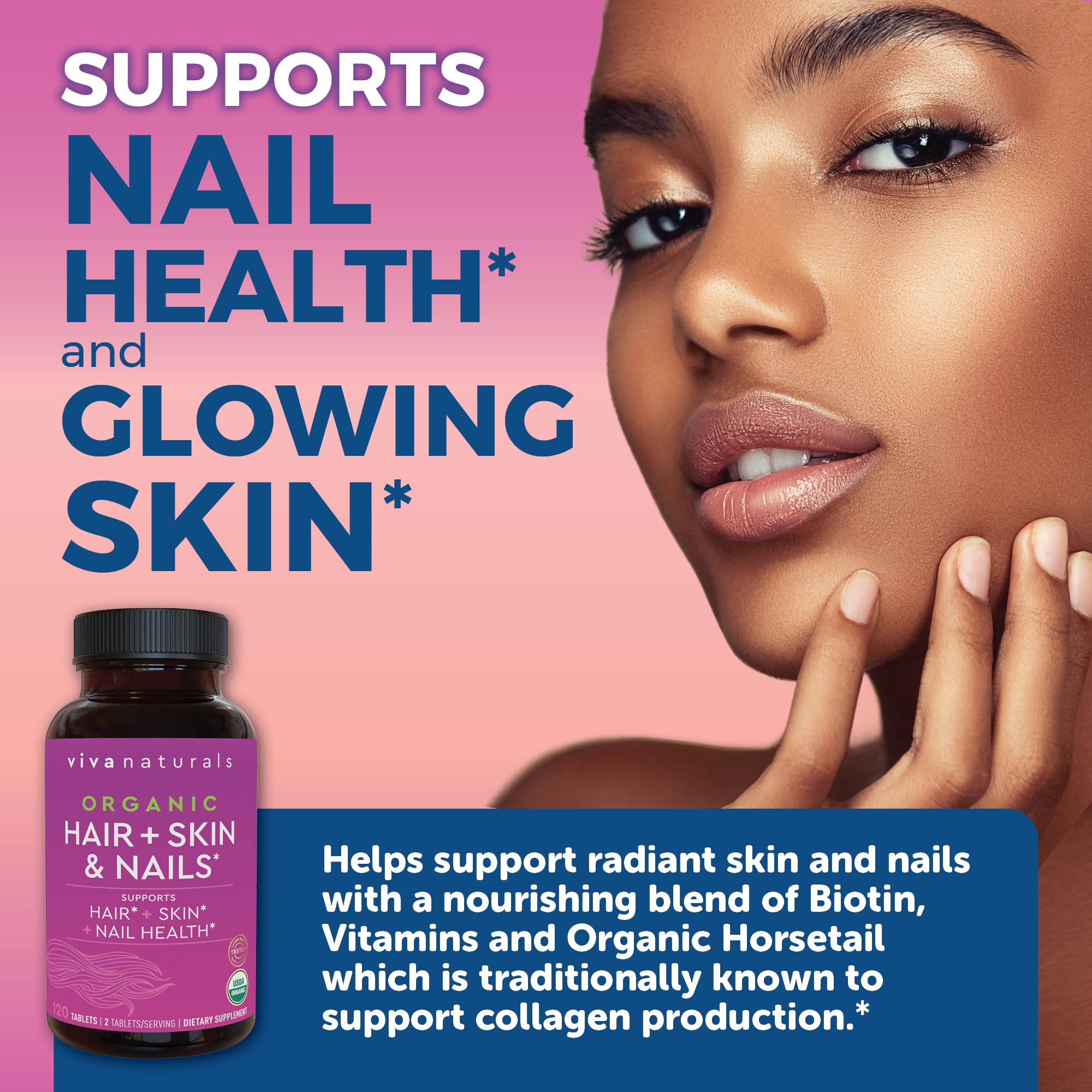 Biotin 5000 mcg Hair Skin Nails Vitamins for Women – Organic and Vegetarian-Friendly Supplement with Vitamin E, B-Vitamins, Spirulina Viva NaturalsUS supplements